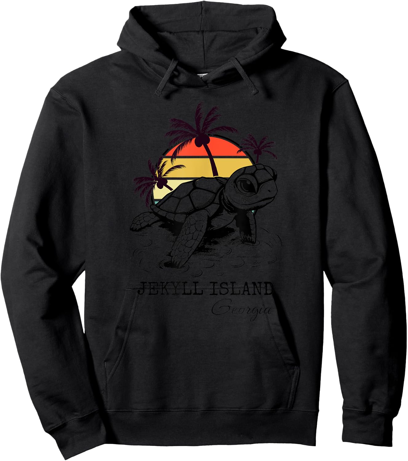Jekyll Island Georgia Sea Turtle Preserve 70s Retro Style Hoodie - Hoodie | Black