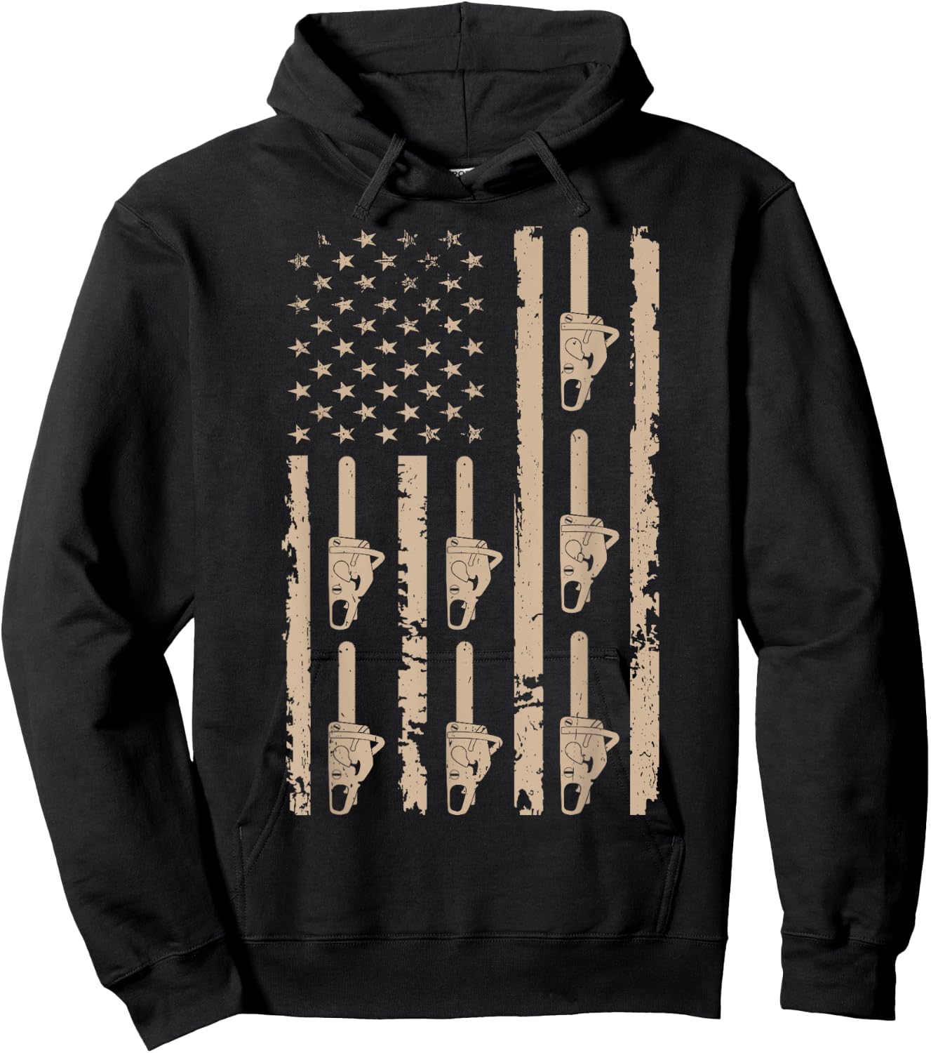 Lumberjack Chopping Woods Logger Lumber USA Flag Chainsaw Kids Men Hoodie - Hoodie | Black