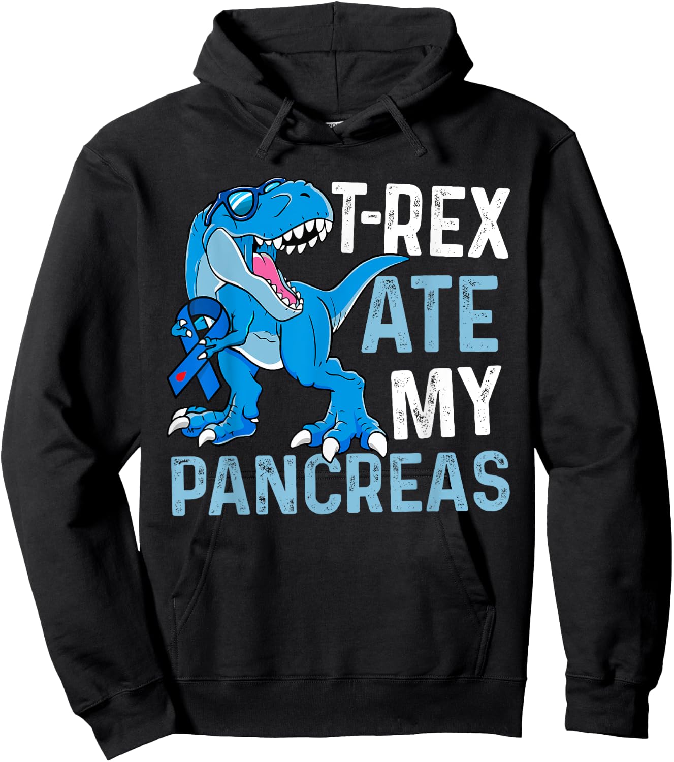 T-Rex Ate My Pancreas Funny Diabetes Awareness Boys Dinosaur Hoodie - Hoodie | Black