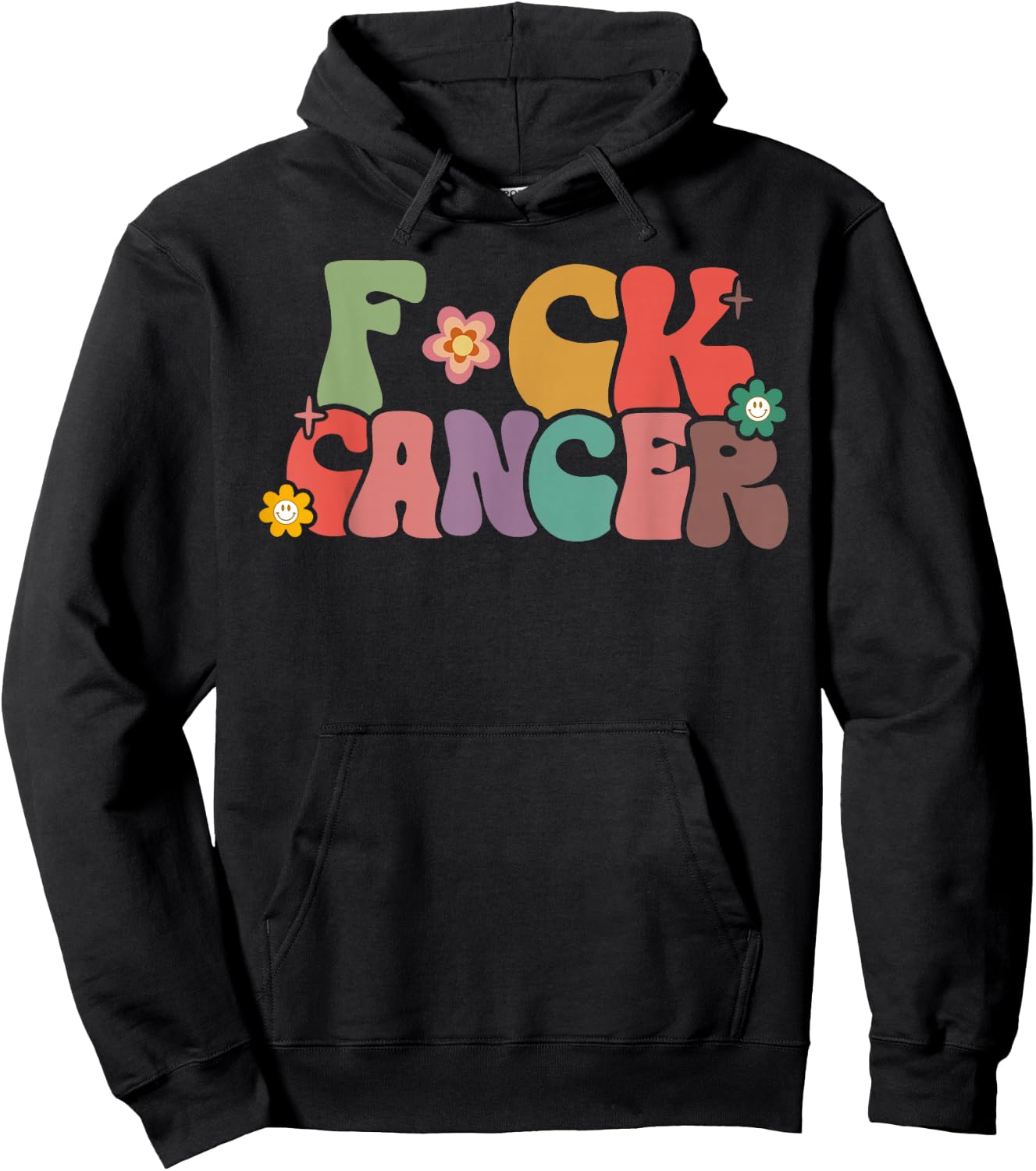 Fuck Cancer Retro Groovy All Cancer Awareness Men Women Hoodie - Hoodie | Black