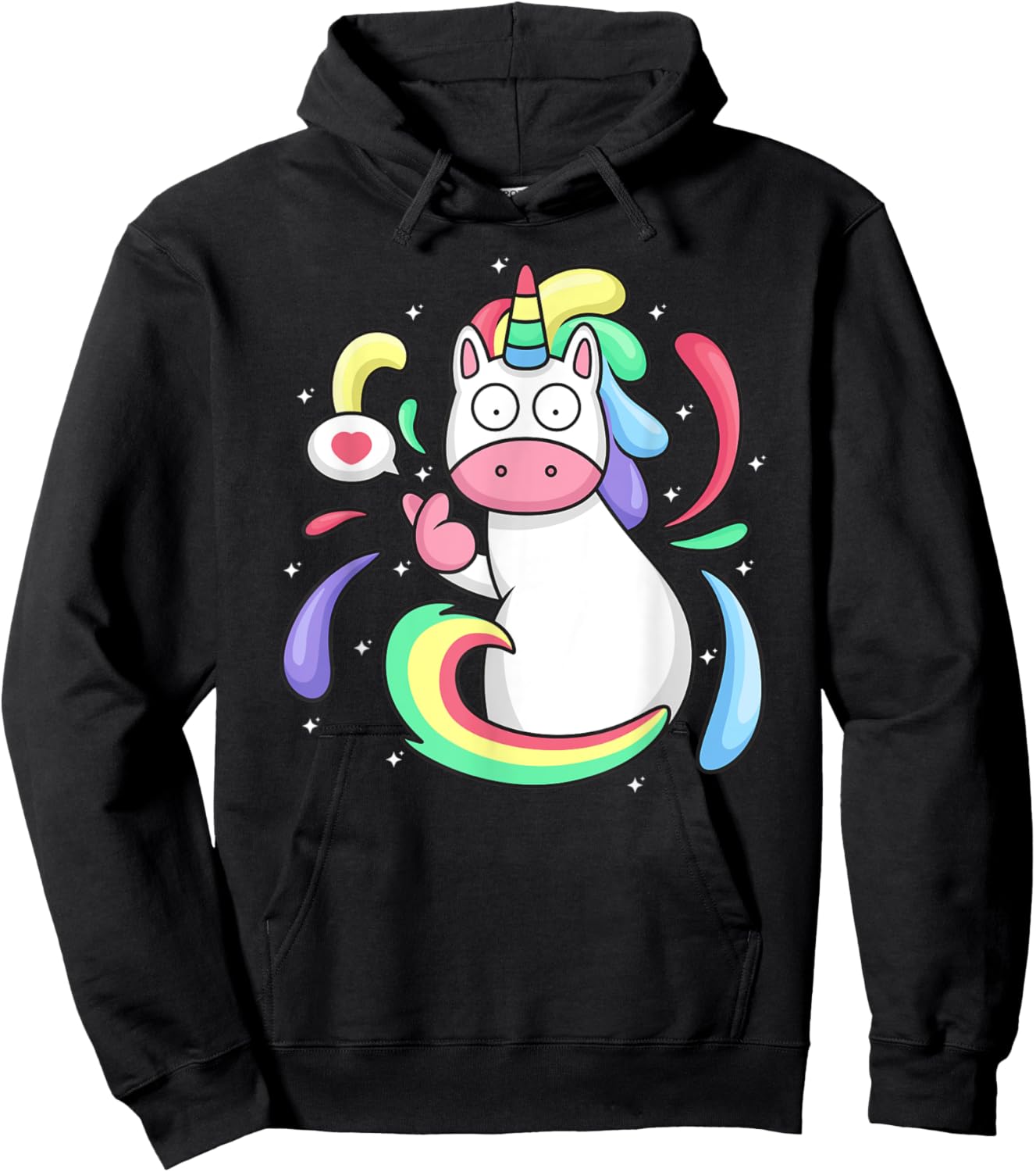 Funny Unicorn Heart Finger Korea Wide Open Eyes Meme Unicorn Hoodie - Hoodie | Black