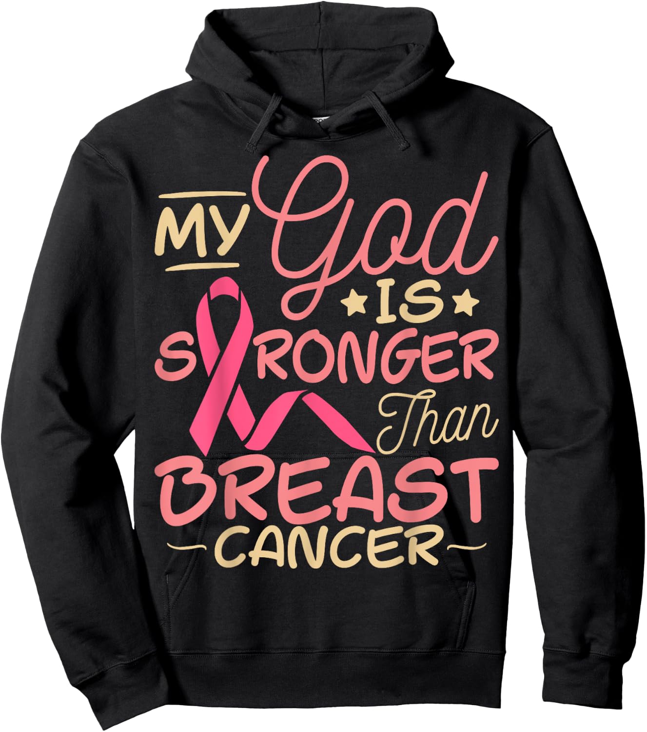 Breast Cancer Awareness My God Is Bigger Than Breast Cancer Hoodie - Hoodie | Black