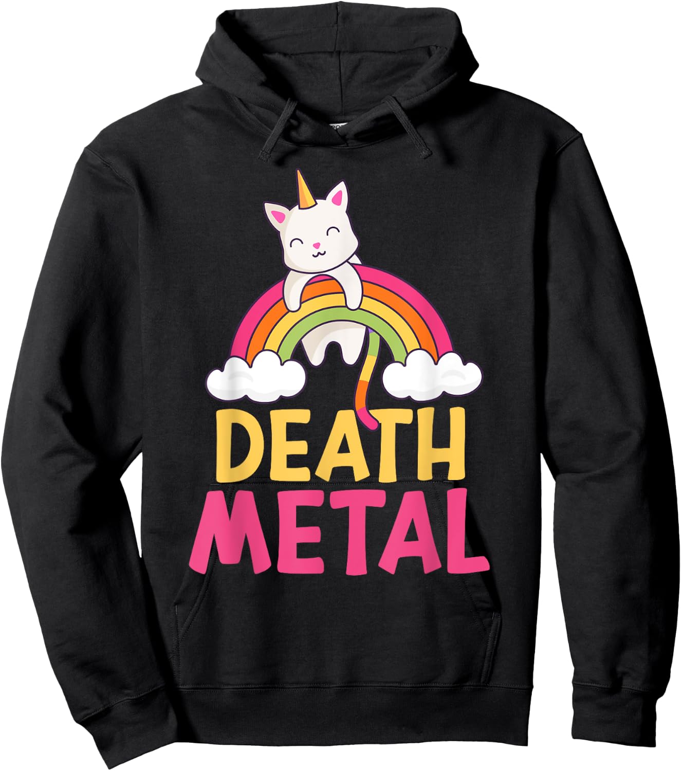Funny Colorful Death Metal Rainbow Cat Unicorn Unicat Hoodie - Hoodie | Black