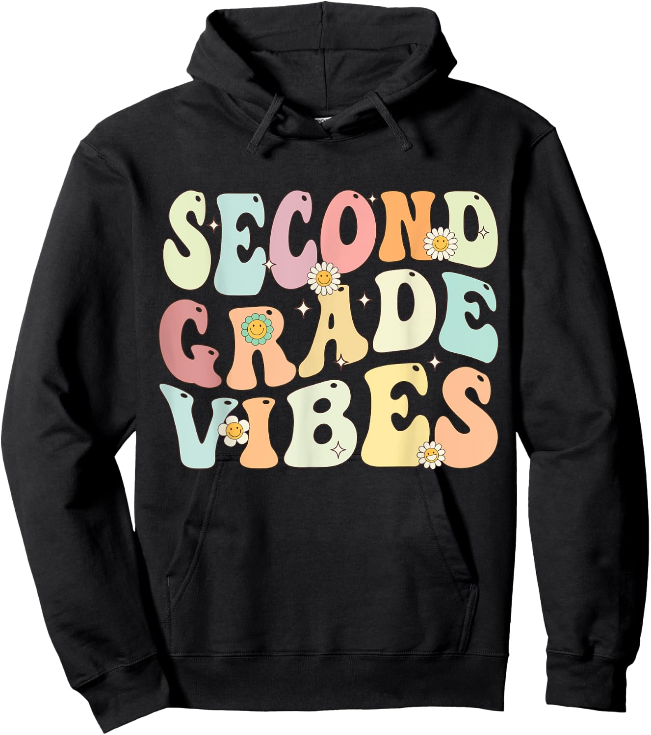 Second Grade Vibes Groovy Retro Back To School Teachers Kids Hoodie - Hoodie | Black