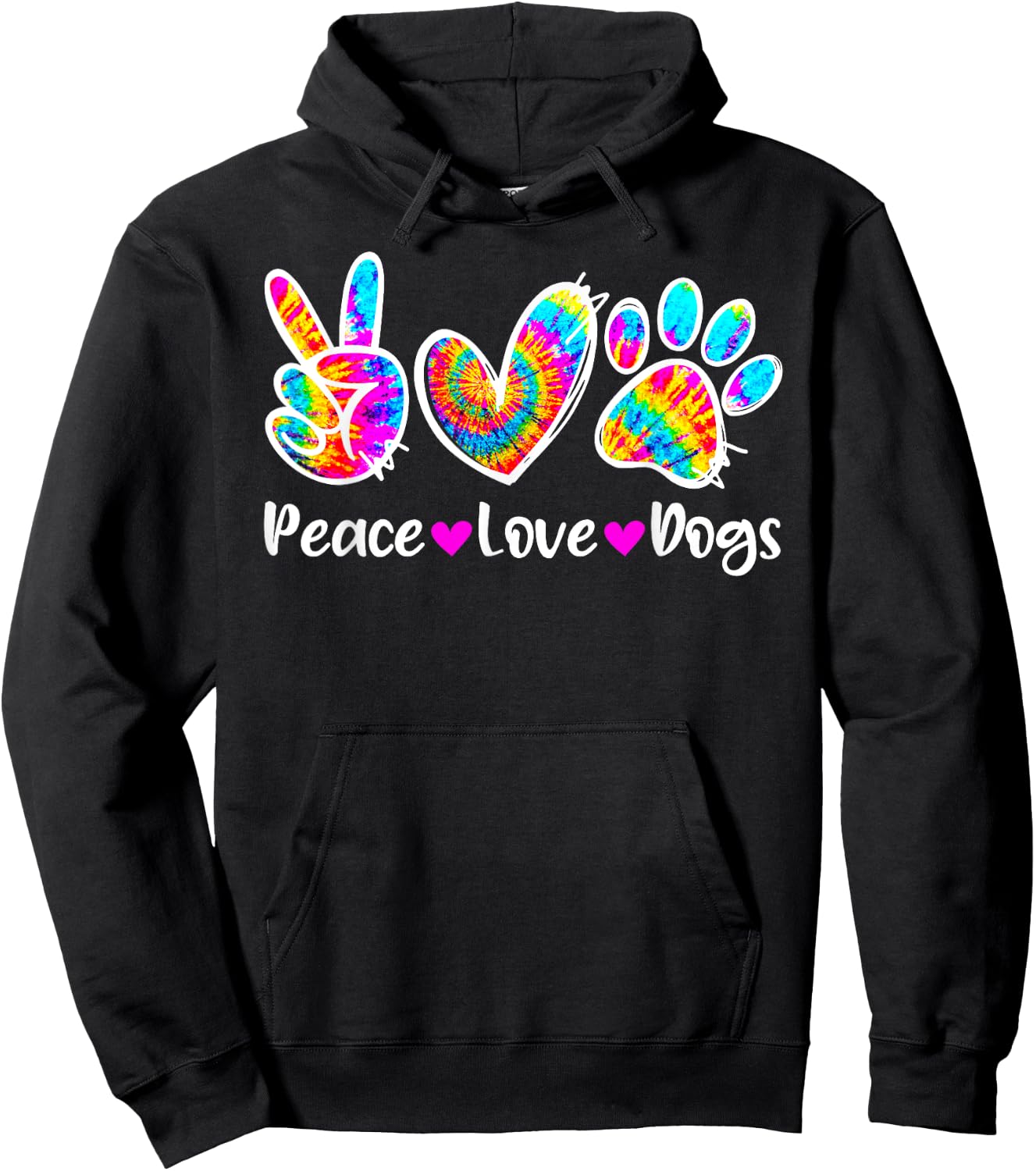 Cute Peace Love Dogs Tie Dye Dog Paw Dog Mom Mothers Day Men Women Kids Hoodie - Hoodie | Black