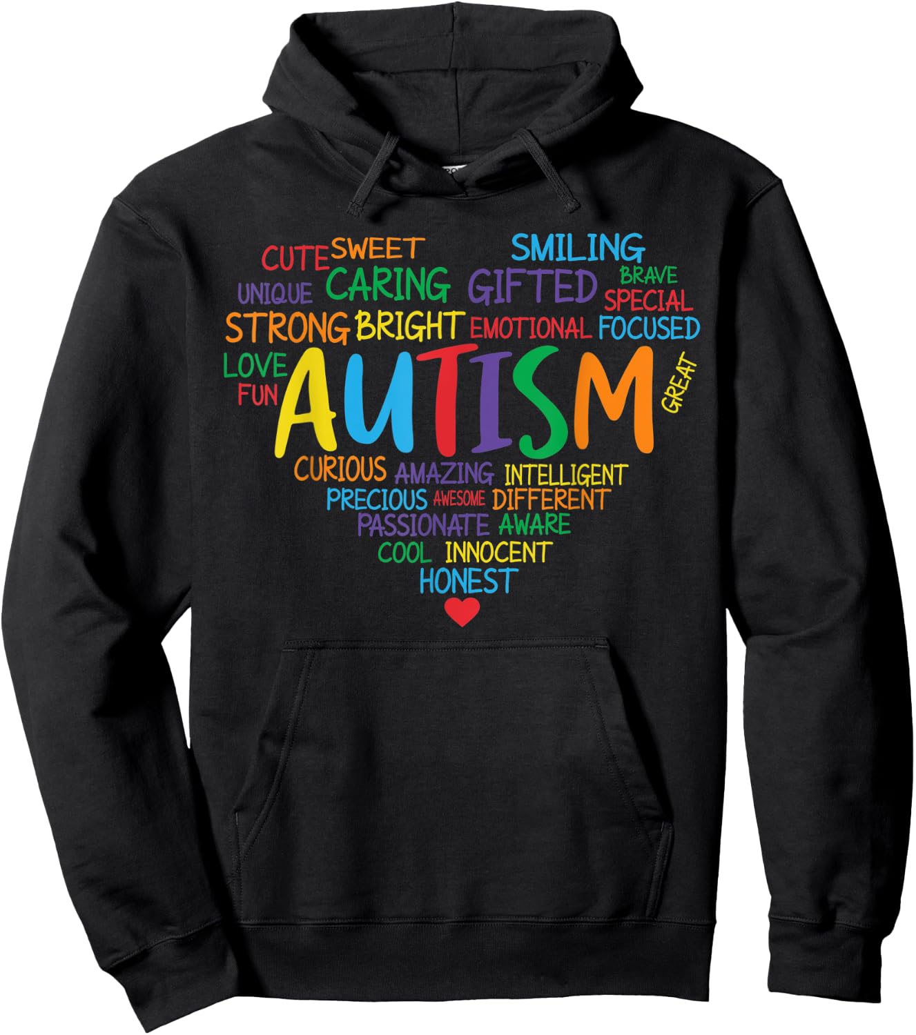 Colorful Autism Heart Autism Awareness Support Hoodie - Hoodie | Black