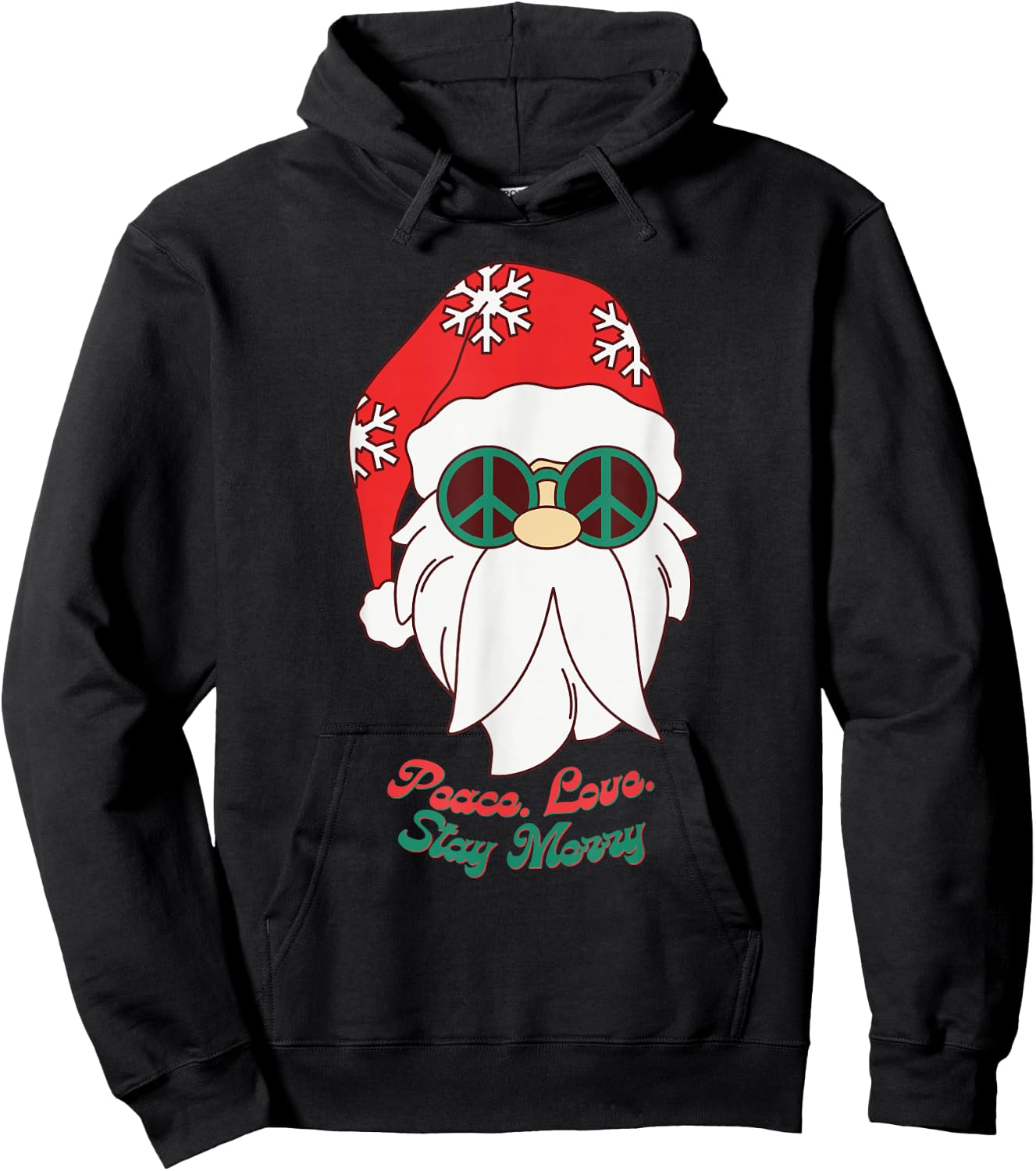 Hippie Santa Groovy Peace Sign Funny Christmas Hoodie - Hoodie | Black