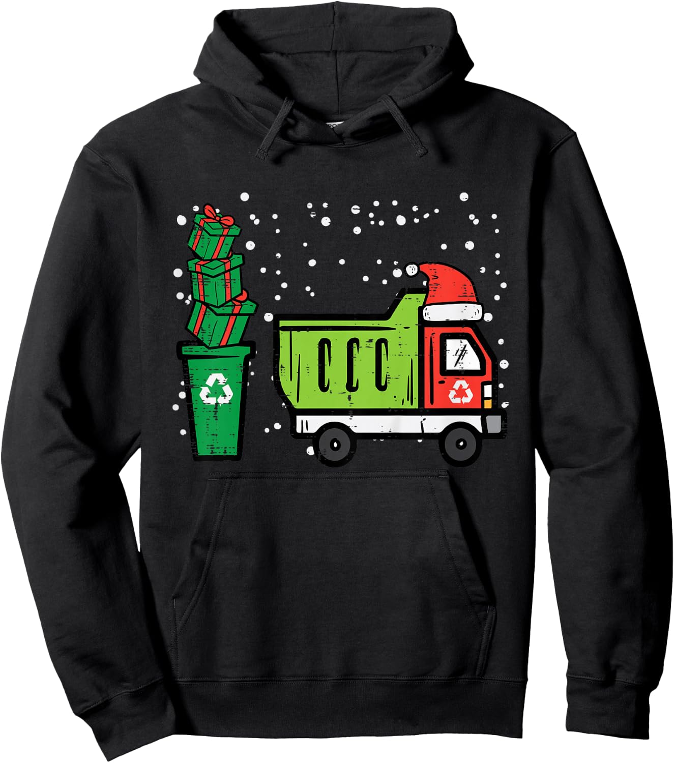 Kids Christmas Dump Recycling Truck Xmas Boys Kids Toddler Youth Hoodie - Hoodie | Black