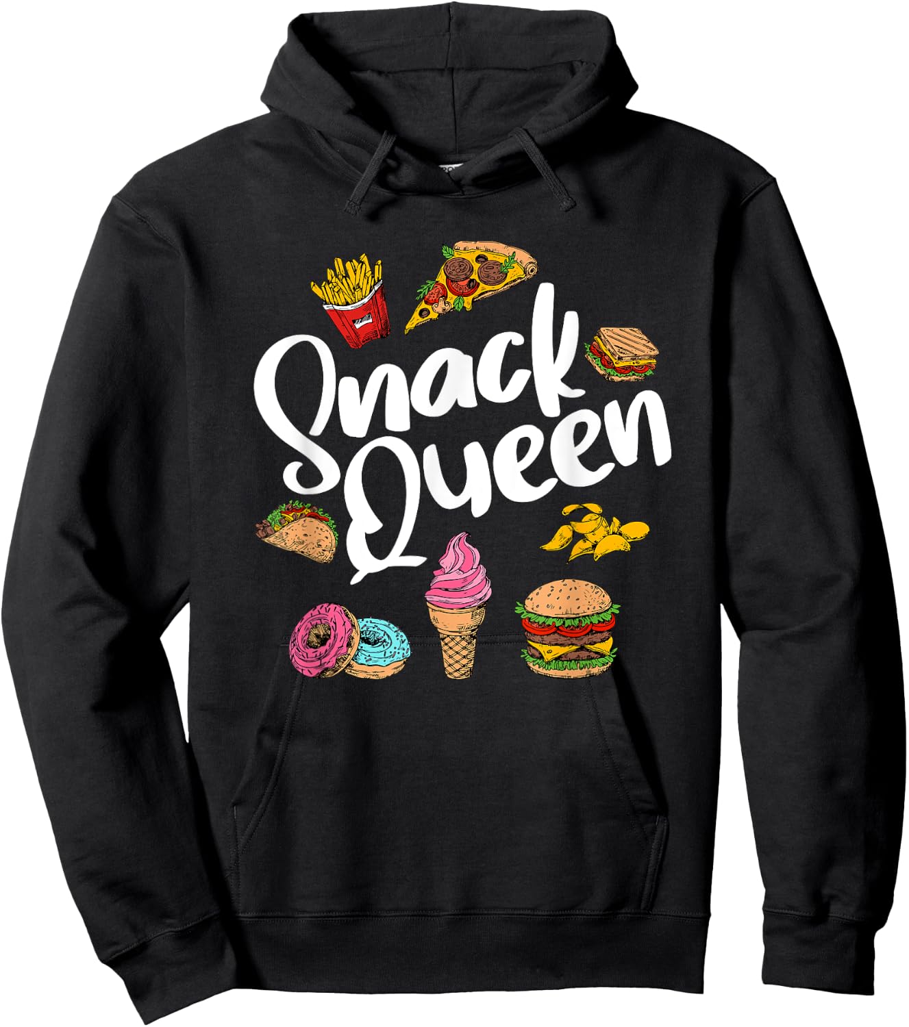 Funny Snack Lover Designs Girls Snack Queen Foodie Hoodie - Hoodie | Black