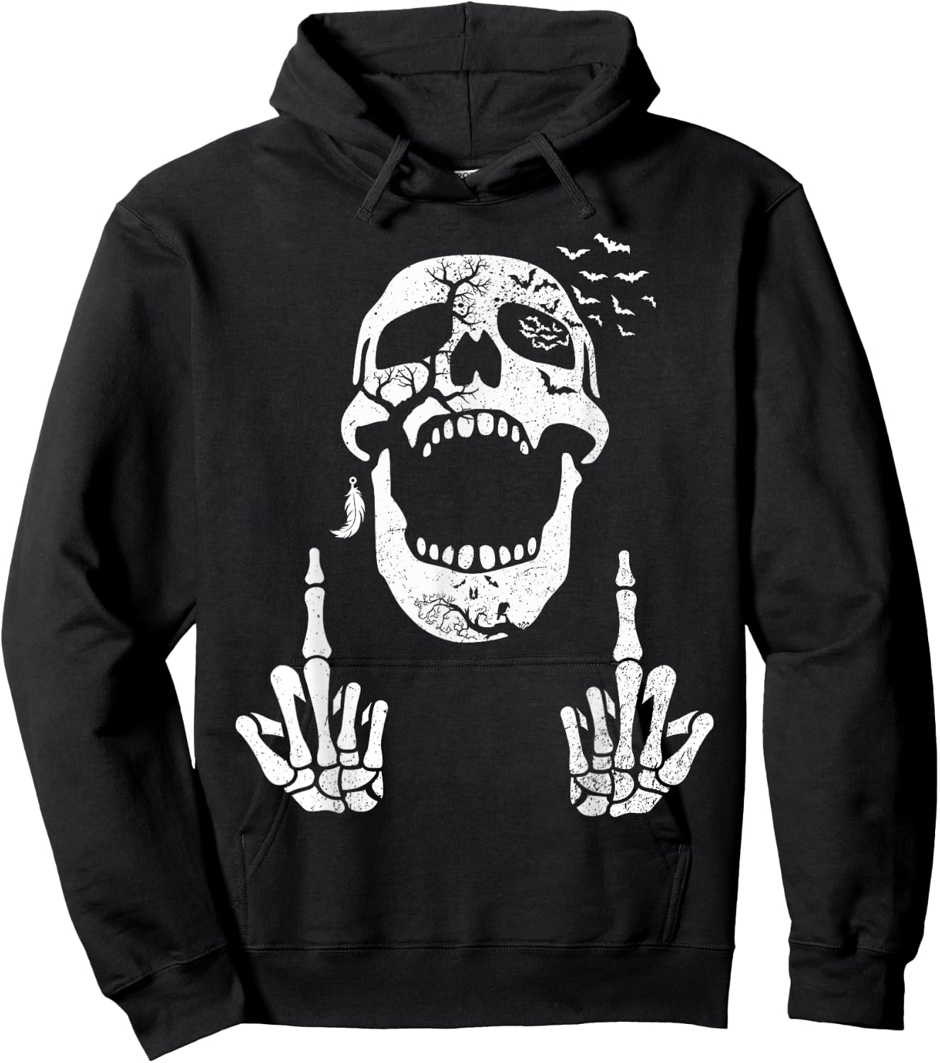 Halloween Skeleton Bones Middle Finger Skull Men Women Hoodie - Hoodie | Black