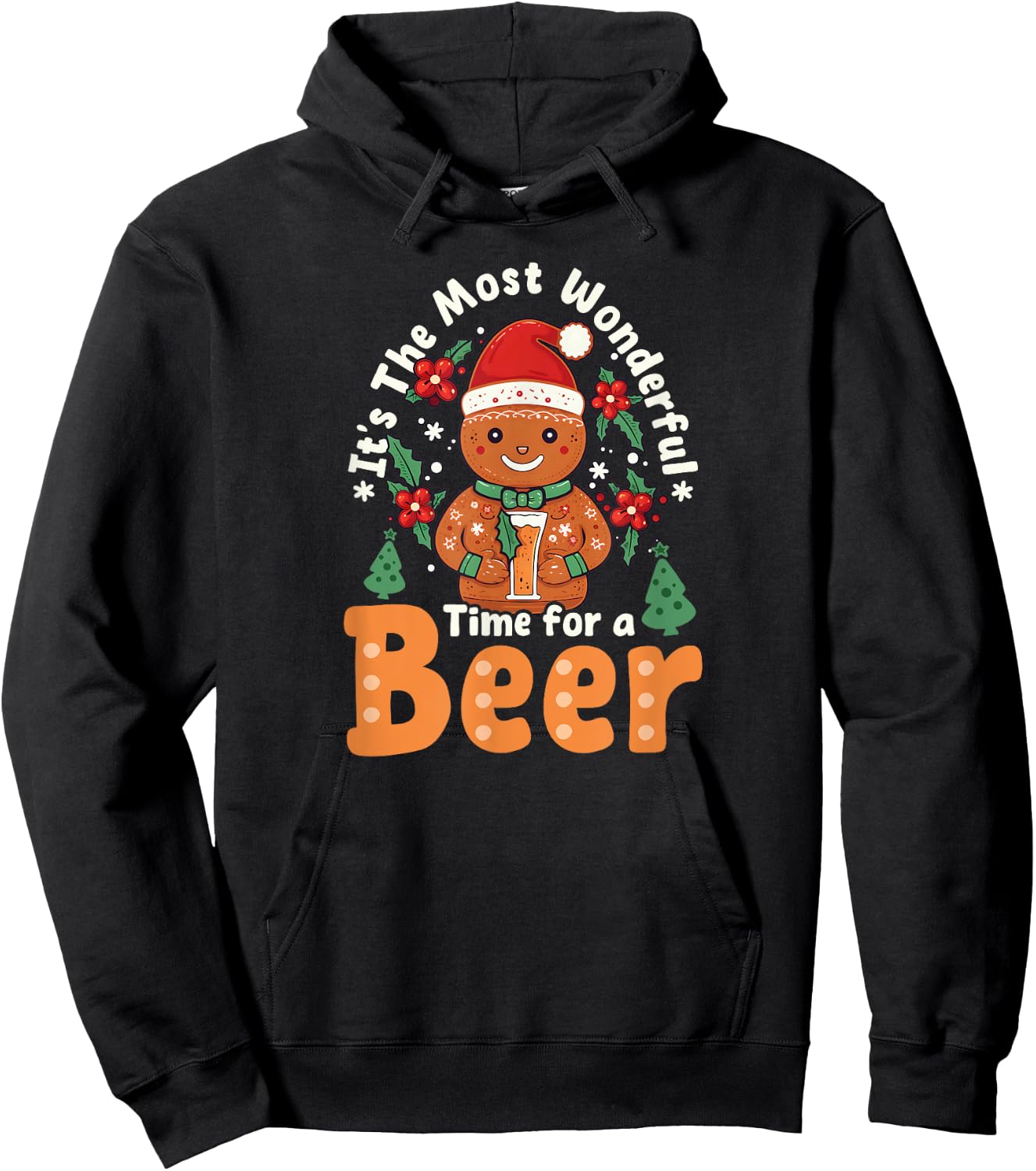 Time For Beer Design Christmas Ginger Bread Hoodie - Hoodie | Black