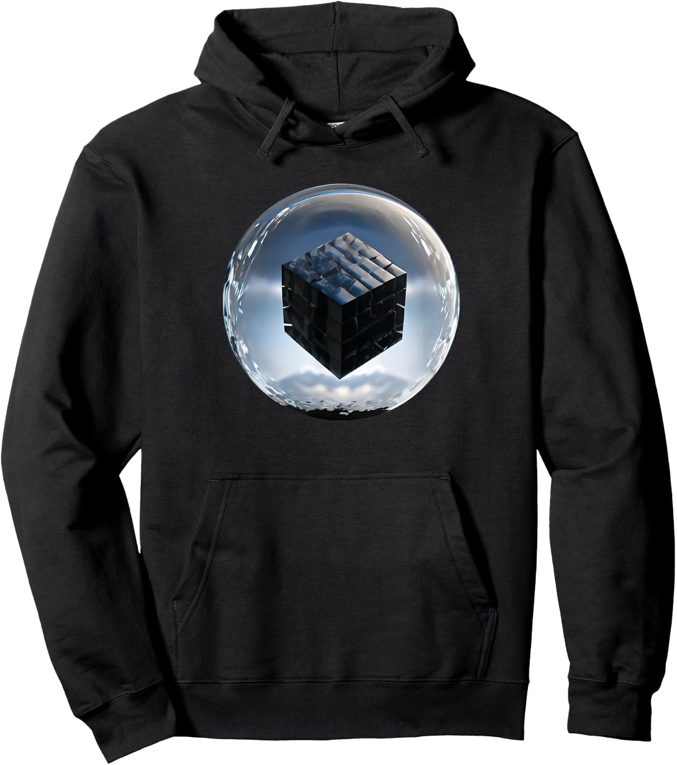 UFO / UAP / Dark Cube Inside A Clear Sphere Hoodie - Hoodie | Black