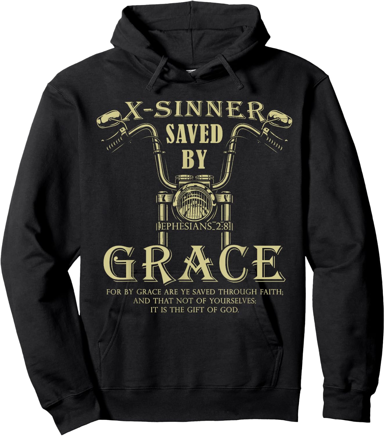 X-Sinner Saved by Grace Verse: Christian Faith Motorcycle Hoodie - Hoodie | Black