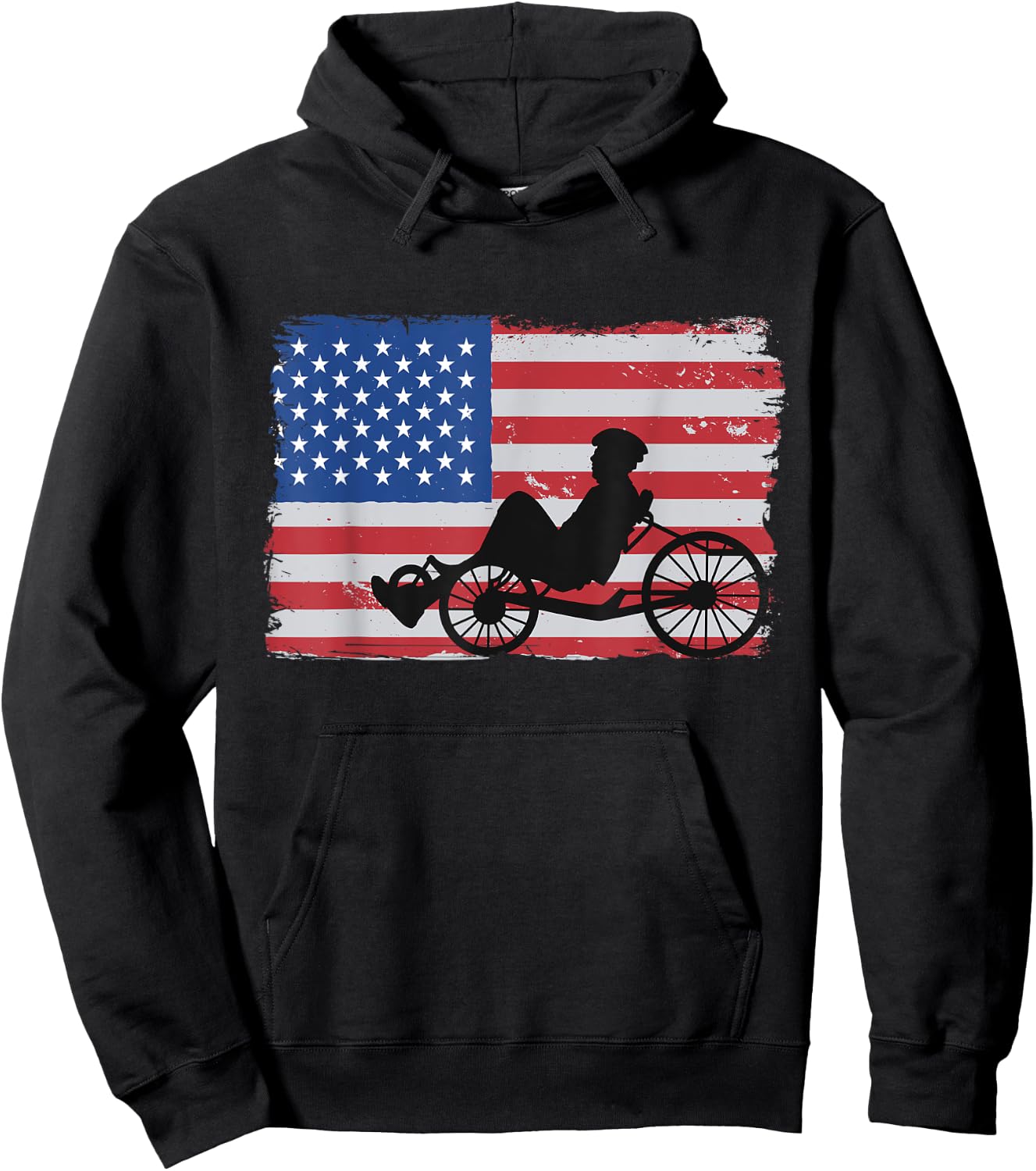 US American Flag 4th Of July Cyclist Recumbent Bicycle Hoodie - Hoodie | Black