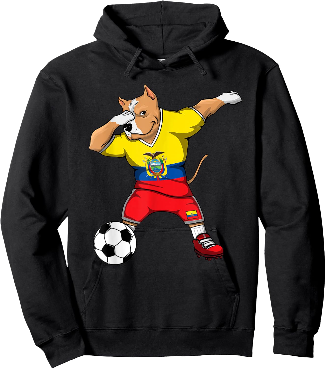 Dabbing Pitbull Dog Ecuador Soccer Fans Jersey Football Flag Women Kids Hoodie - Hoodie | Black
