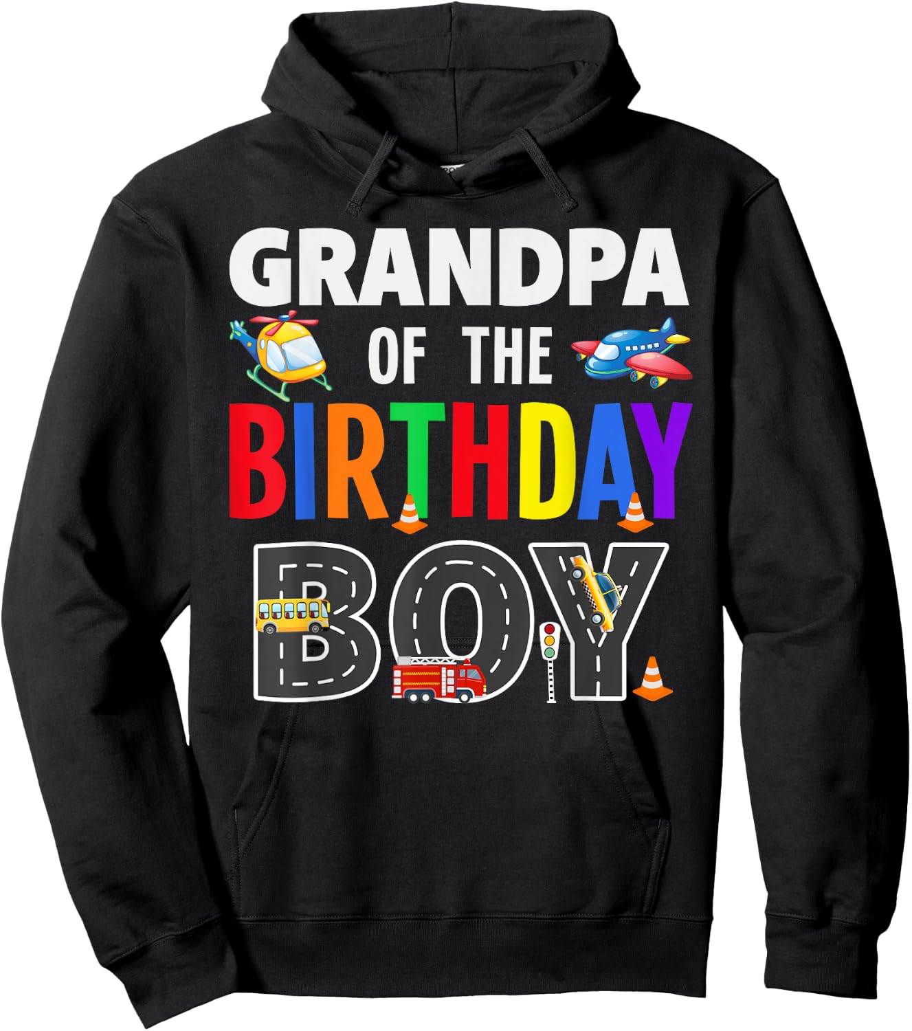 Grandpa Of The Birthday Boy Transportation Family Matching Hoodie - Hoodie | Black
