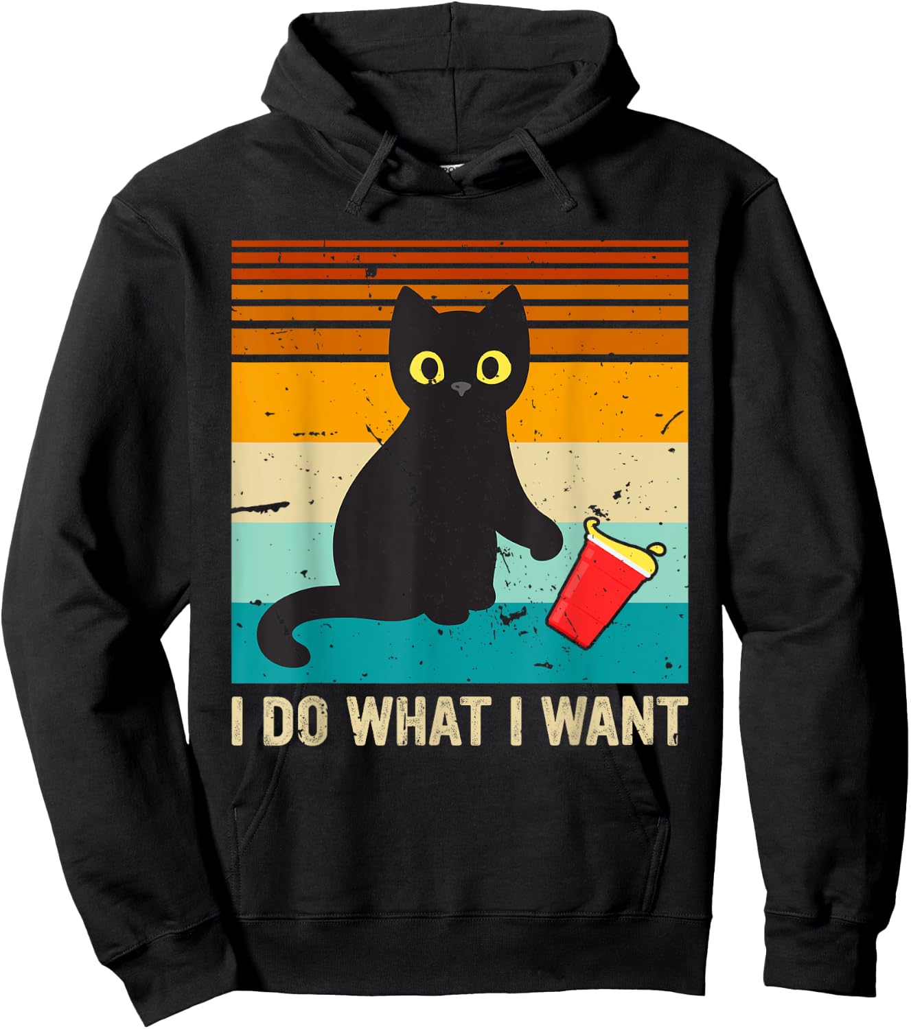 Do What I Want Vintage Black Cat Red Cup Funny My Cat Women Kids Hoodie - Hoodie | Black