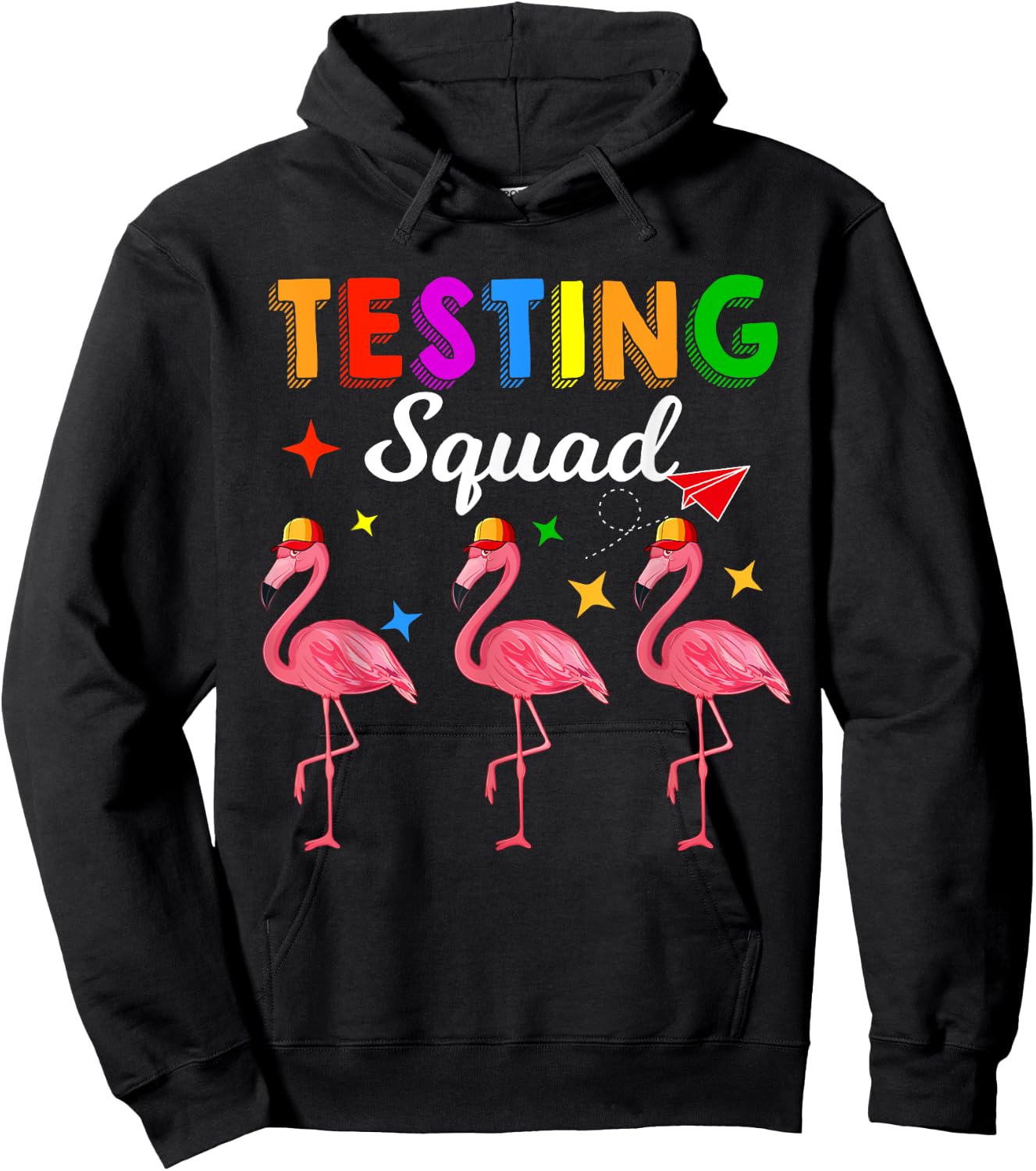 Testing Squad Three Cute Flamingos Test Day Teacher Students Hoodie - Hoodie | Black