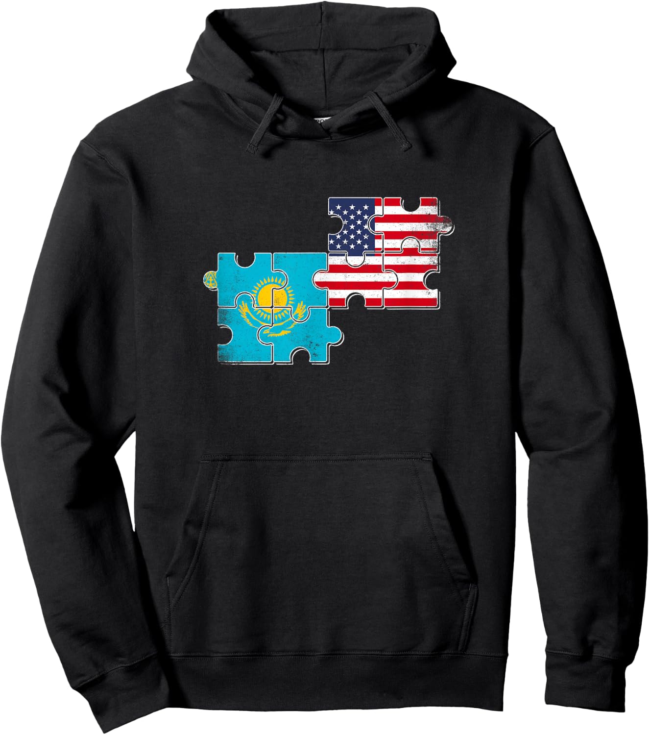 Kazakhstan USA Heartbeat Flag American Kazakh Hoodie - Hoodie | Black