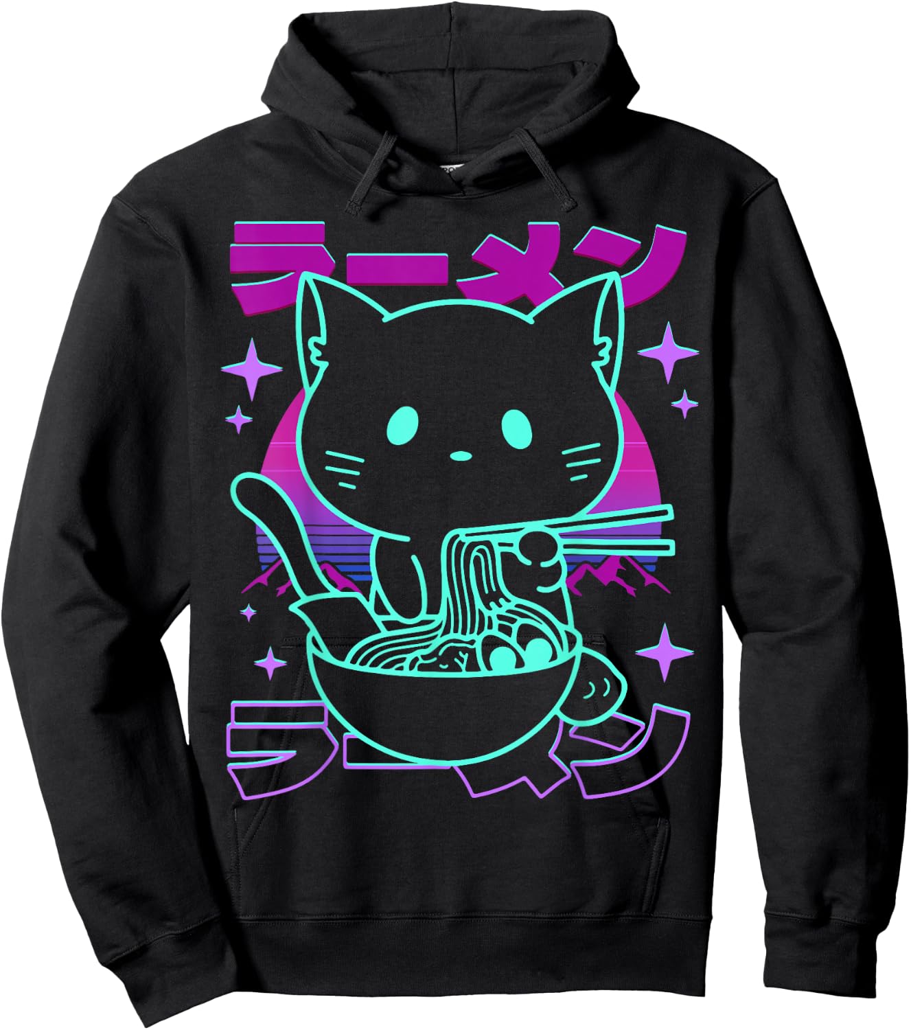 Anime Ramen Cat Retro Japanese Noodles Aesthetic Kawaii cat Hoodie - Hoodie | Black
