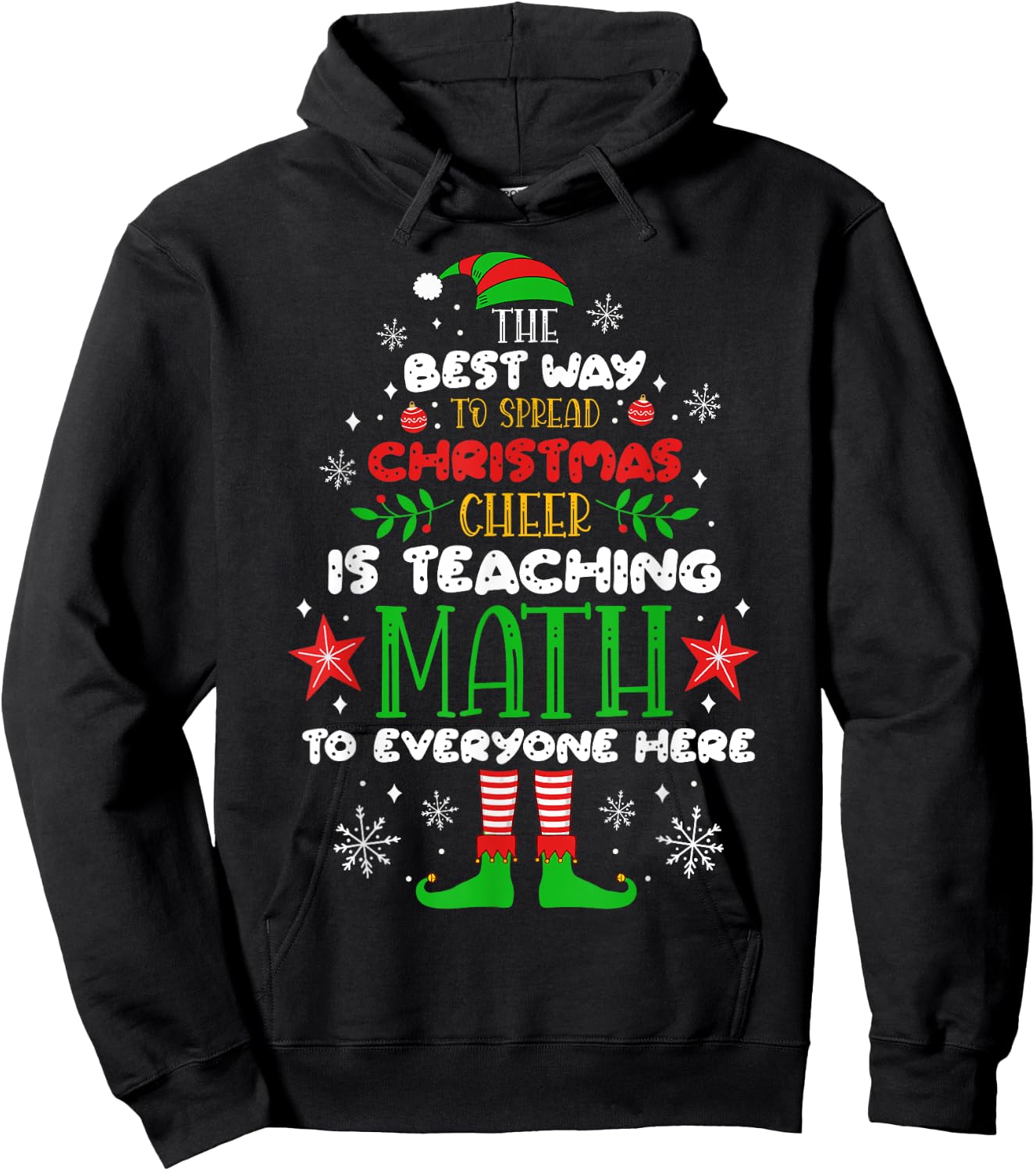 Math Teacher Christmas Shirt Funny Elf Christmas Cheer Women Hoodie - Hoodie | Black