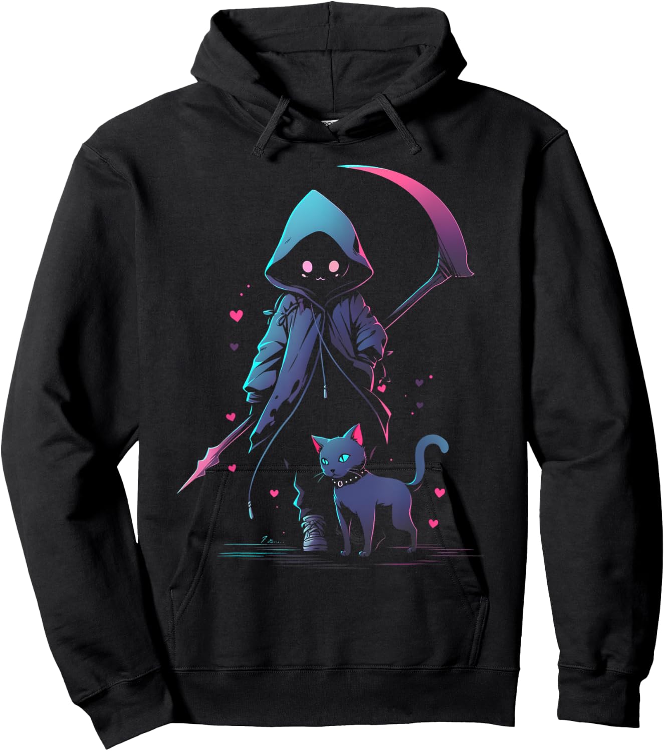 Kawaii Creepy Cute Cat Grim Reaper | Pastel Goth Gothic Women Hoodie - Hoodie | Black