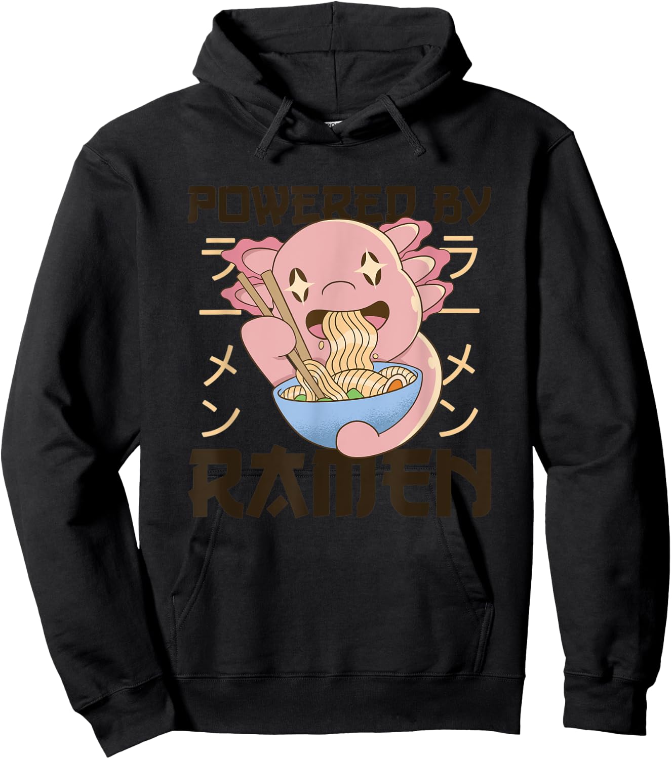 Powered by Ramen Cute Axolotl Eats Ramen Noodles Axolotl Hoodie - Hoodie | Black