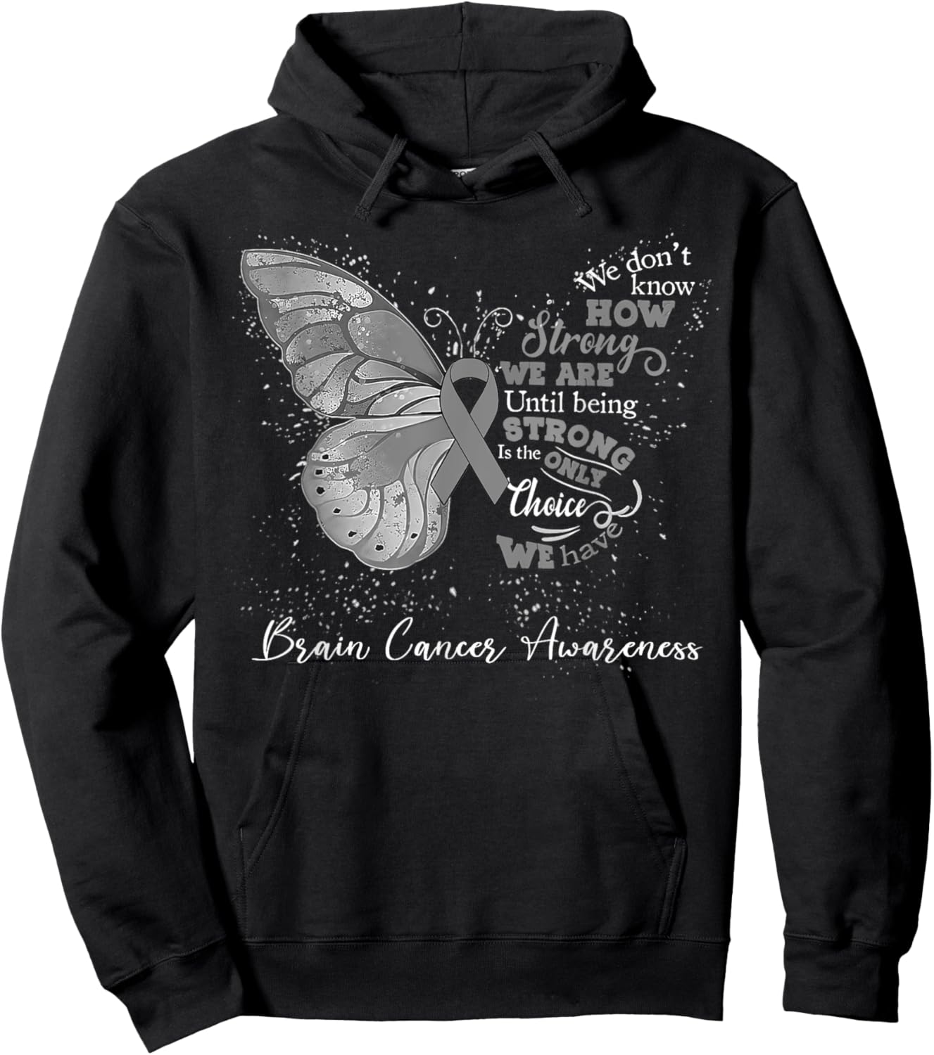 Brain Cancer Awareness Gray Ribbon Butterfly Hoodie - Hoodie | Black