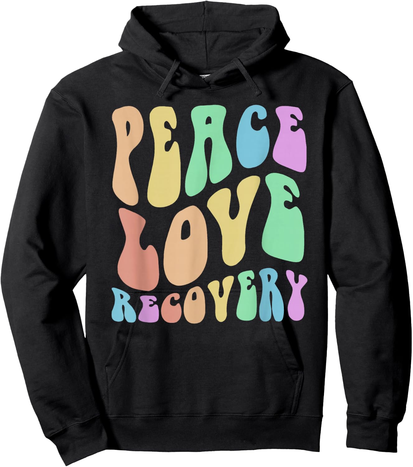 Groovy PEACE LOVE RECOVERY Vintage Sober Clean Celebrate Hoodie - Hoodie | Black