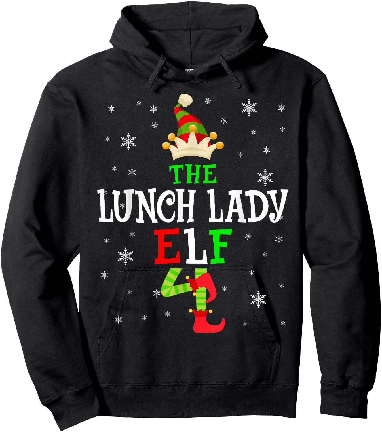 The Lunch Lady Elf Christmas Elf Party Matching Family Group Hoodie - Hoodie | Black