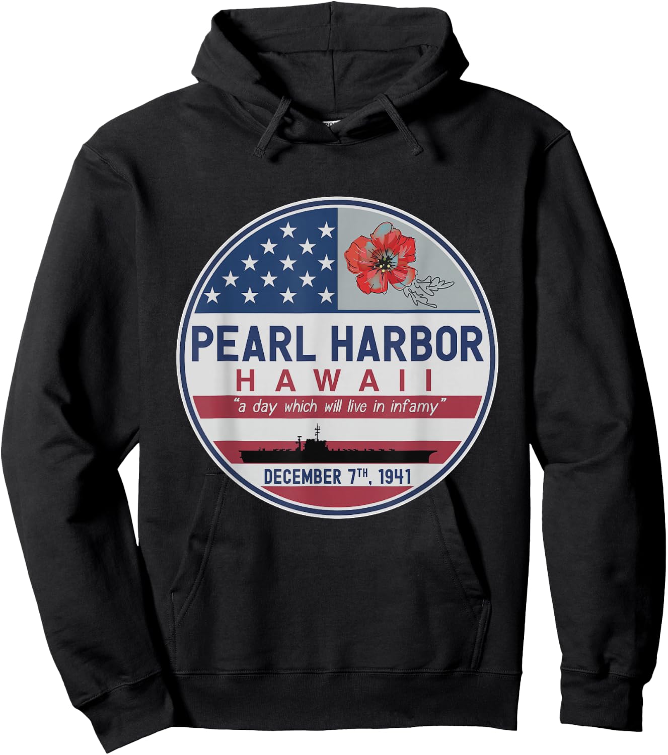 Pearl Harbor Memorial Hawaii Vintage USA Flag Day of Infamy Hoodie - Hoodie | Black