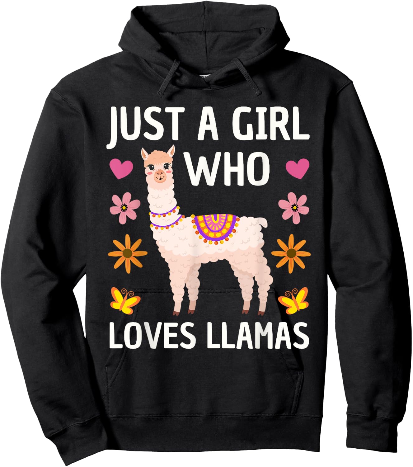 Funny Llama Design Girls Llama Lover Farm Animal Hoodie - Hoodie | Black