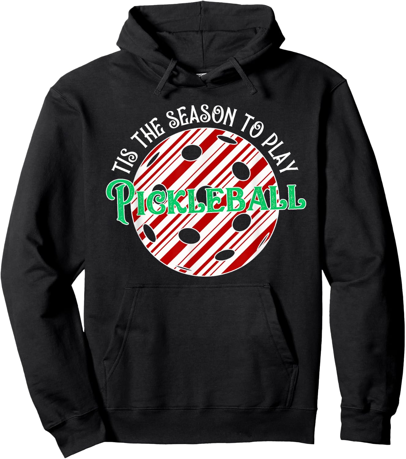 Tis The Season To Play Pickleball Candy Cane Print Hoodie - Hoodie | Black