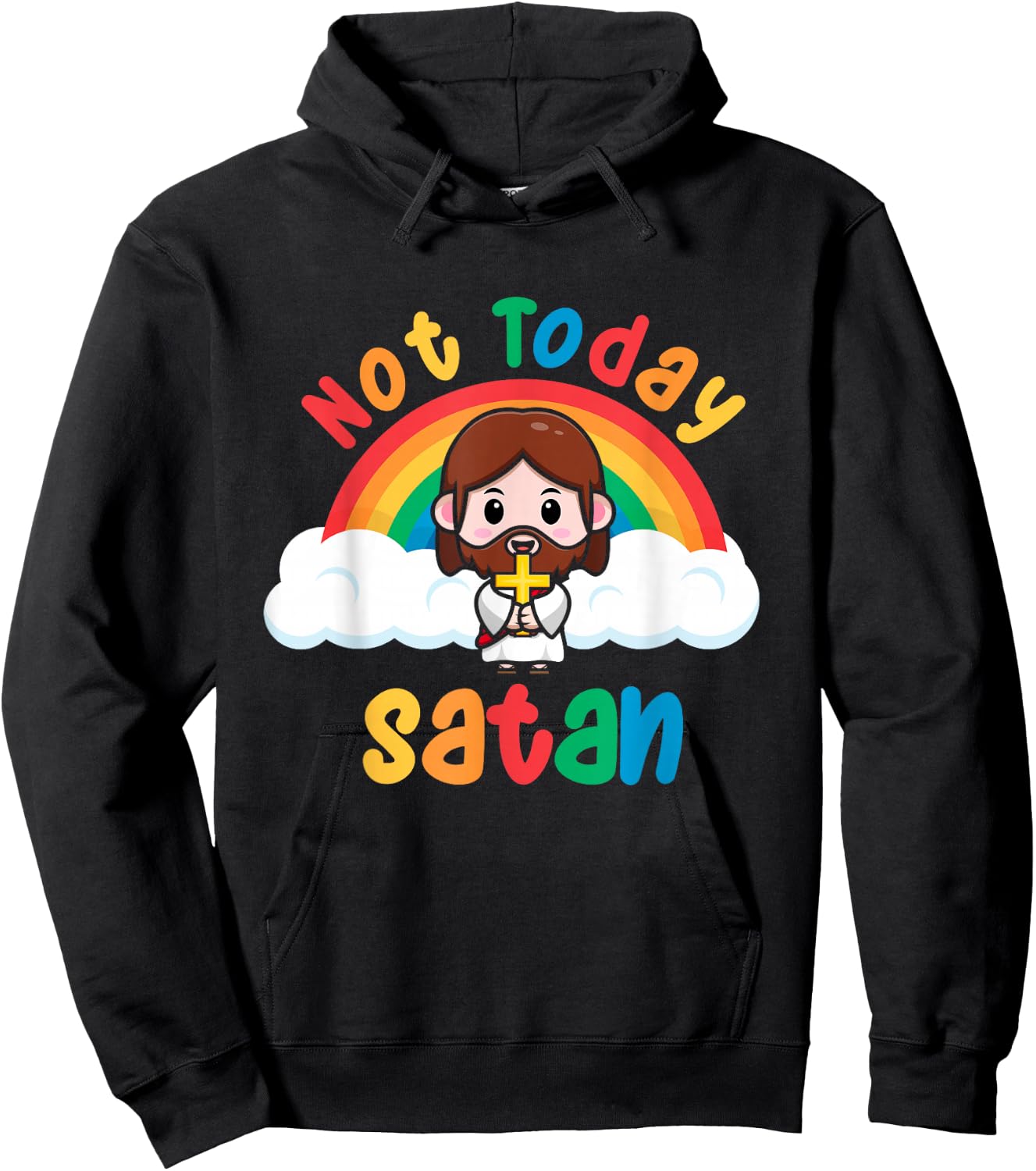 Rainbow Jesus Not Today Satan Hoodie - Hoodie | Black