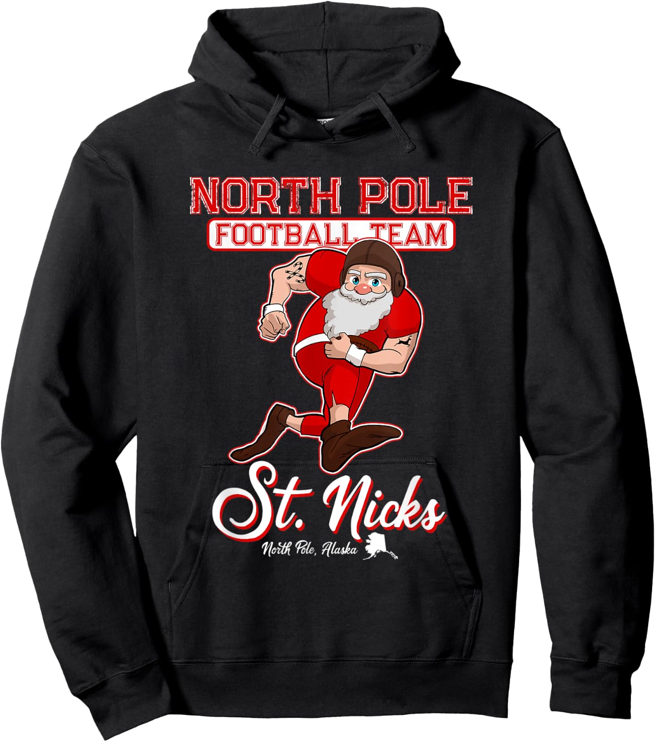 North Pole St. Nicks Funny Boys Football Santa Claus Hoodie - Hoodie | Black