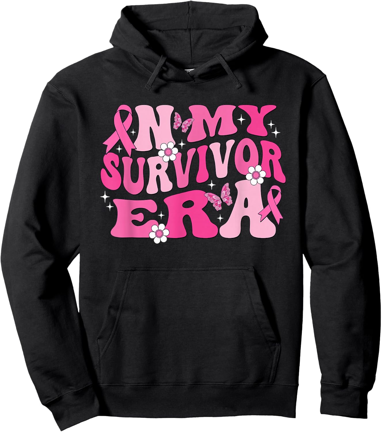 Groovy In My Survivor Era Pink Ribbon Breast Cancer Hoodie - Hoodie | Black