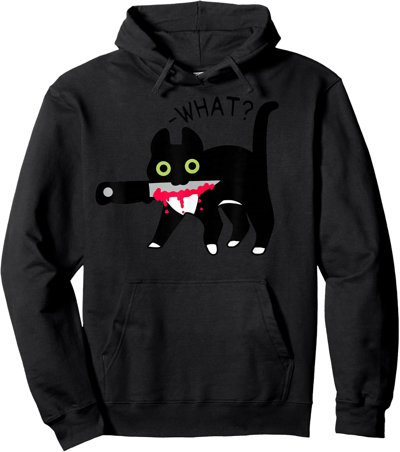Cat What? Murderous Tuxedo Cat with Knife Halloween Costume Hoodie - Hoodie | Black
