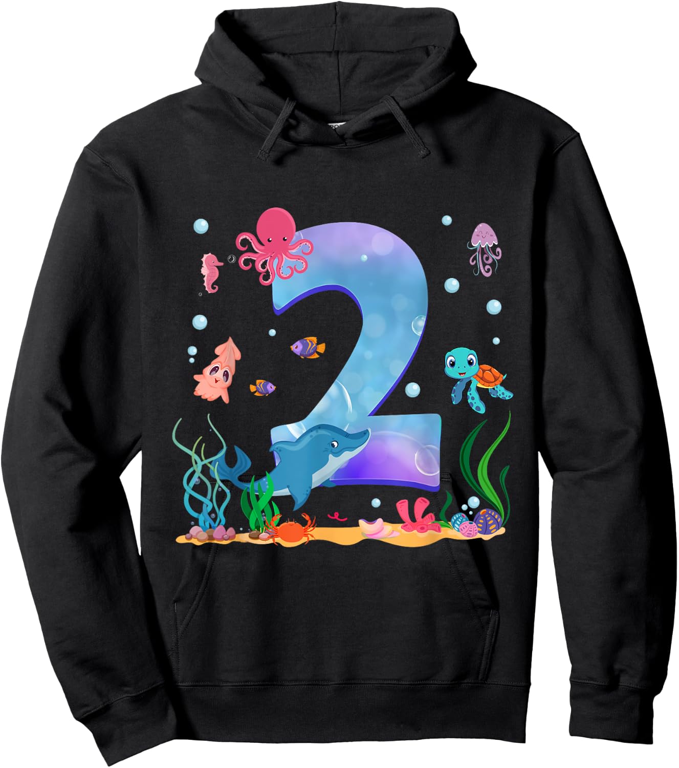 2 Years Old Sea Fish Ocean Animal 2nd Birthday Boy Girl Hoodie - Hoodie | Black