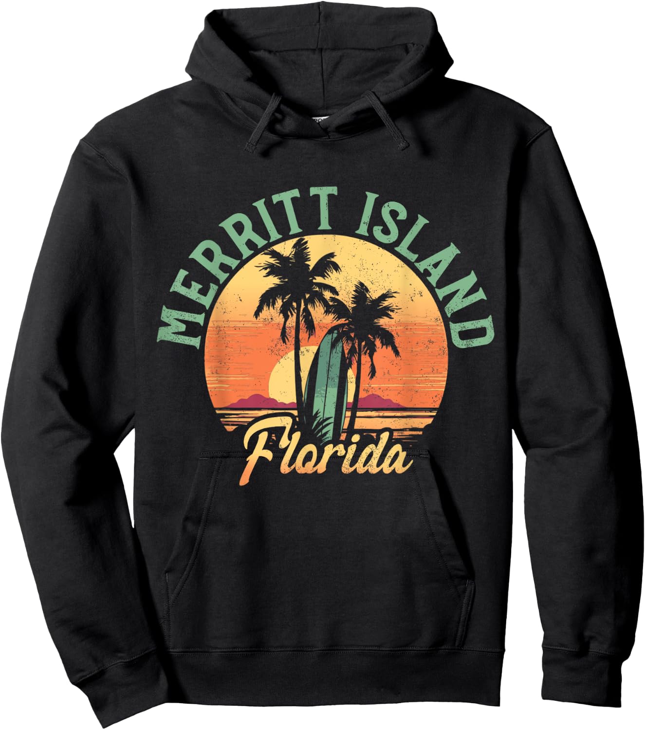 Merritt Island Florida Retro Surfer Vintage Beach Hoodie - Hoodie | Black