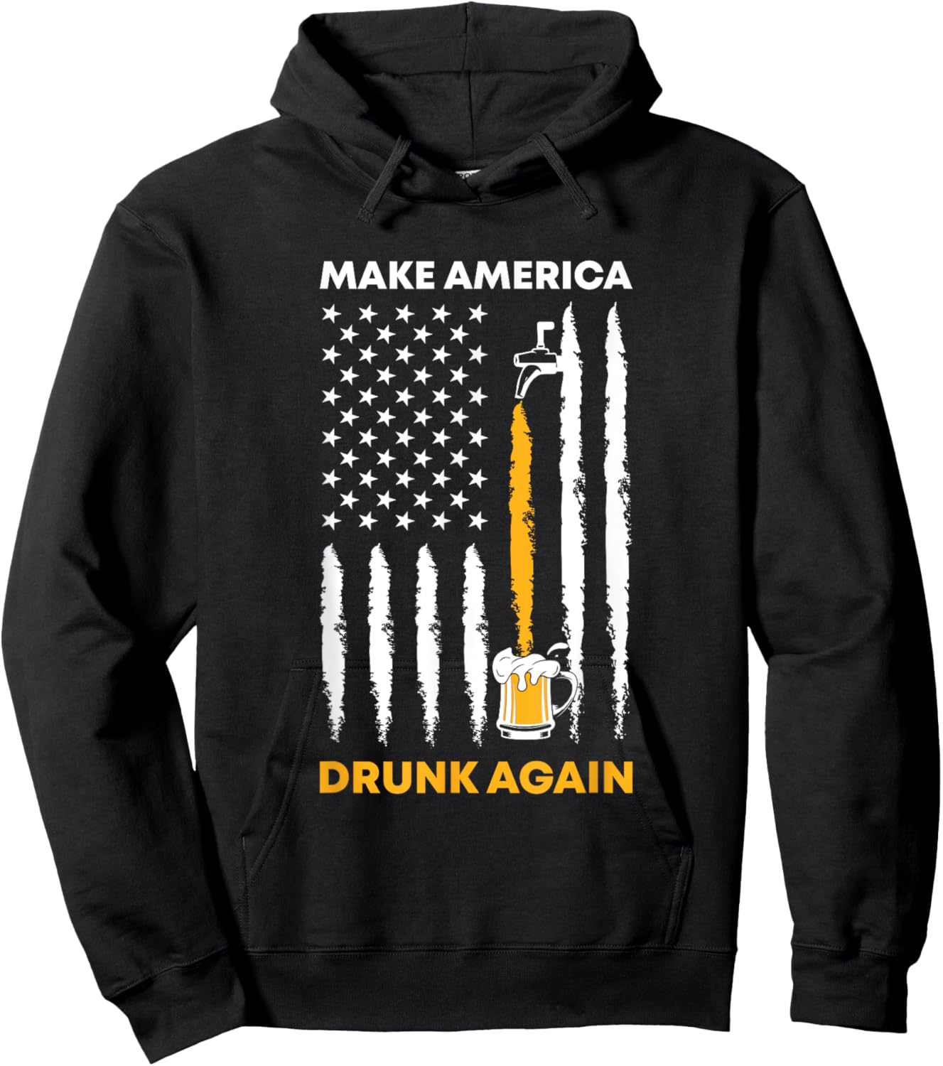 Makes America Drunk Again 4th of July American Flag Women Men Hoodie - Hoodie | Black