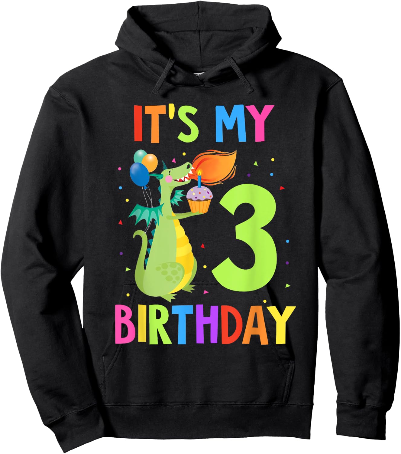 It's My 3rd Birthday Shirt Toddler Boy 3 Yrs Old Dragon Hoodie - Hoodie | Black
