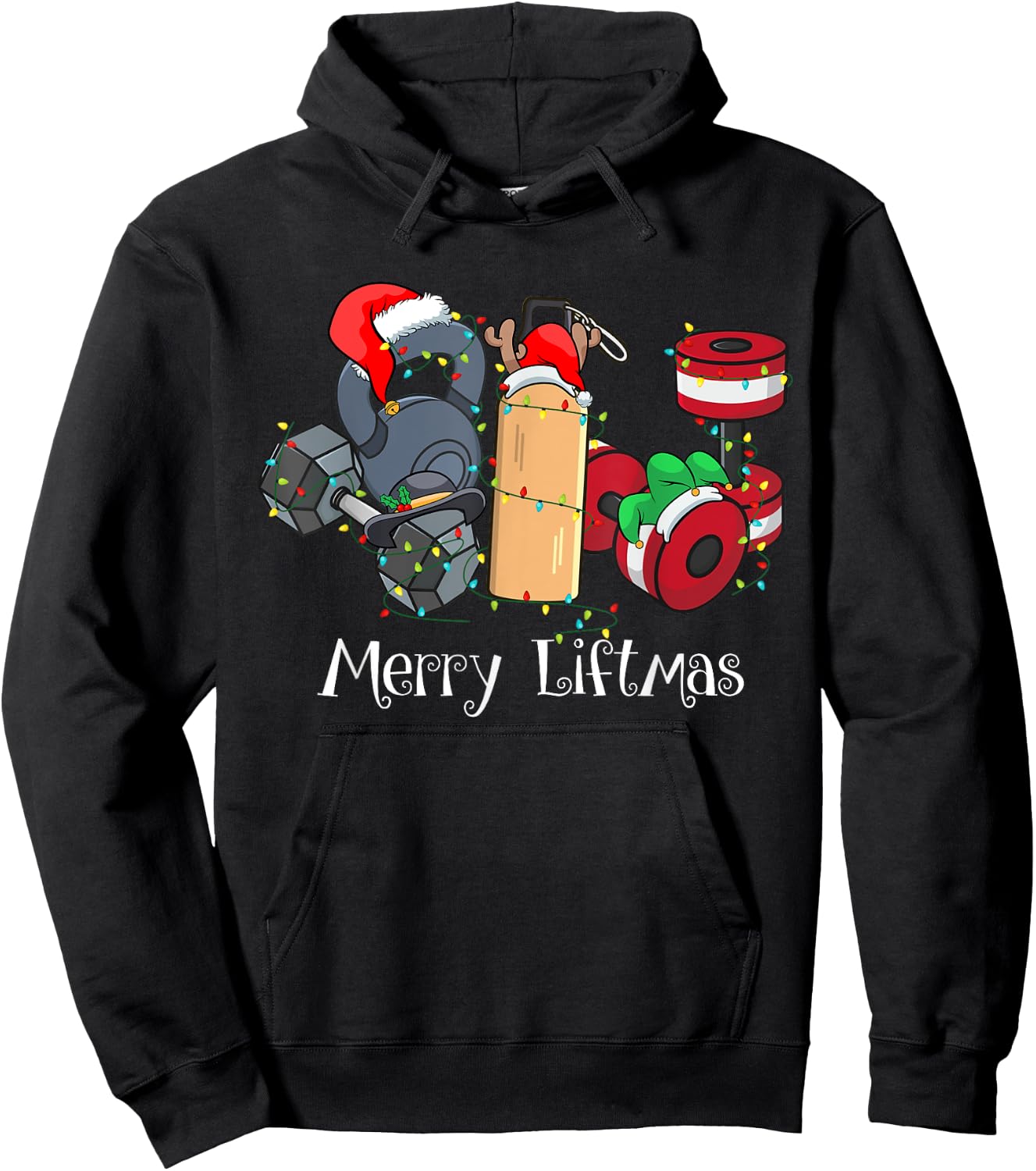 Merry Liftmas Christmas Gym Workout Kettlebell Weightlifting Hoodie - Hoodie | Black