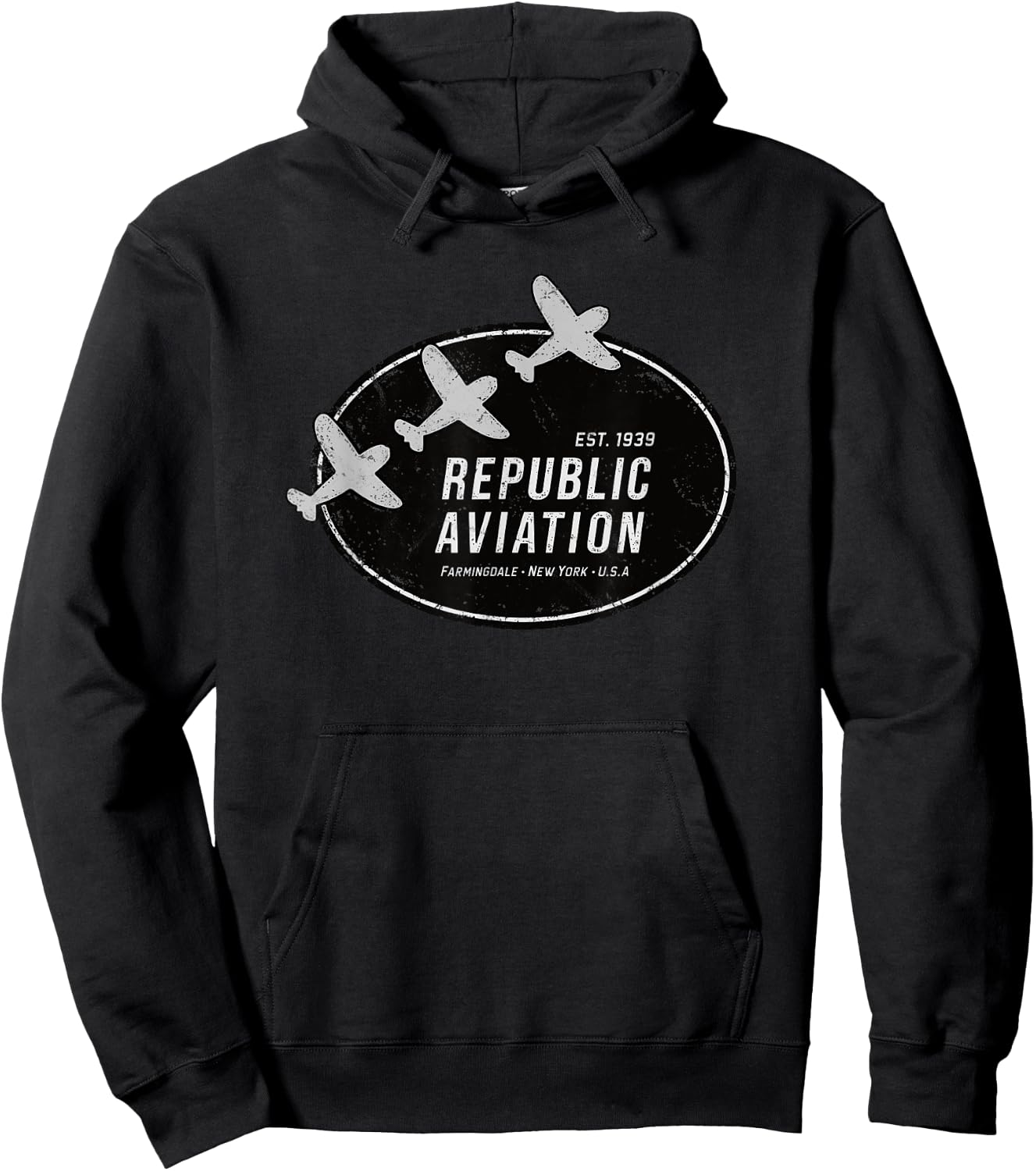 909 Apparel Republic Aviation Vintage 1940 Logo P-47 Thunderbolt WWII Grey -Adults Classic Fit Short Sleeve Hoodie - Hoodie | Black