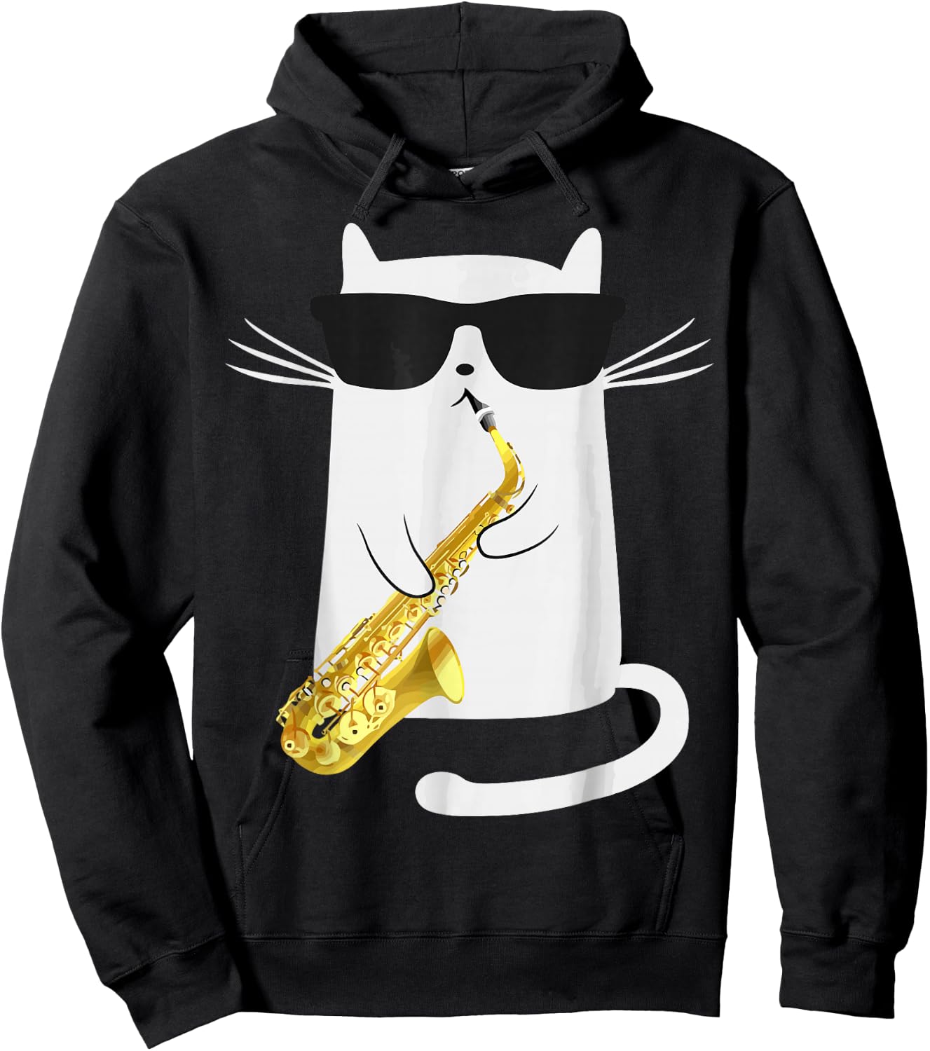 Funny Cat Playing Saxophone For Jazz Musician Saxophonist Hoodie - Hoodie | Black