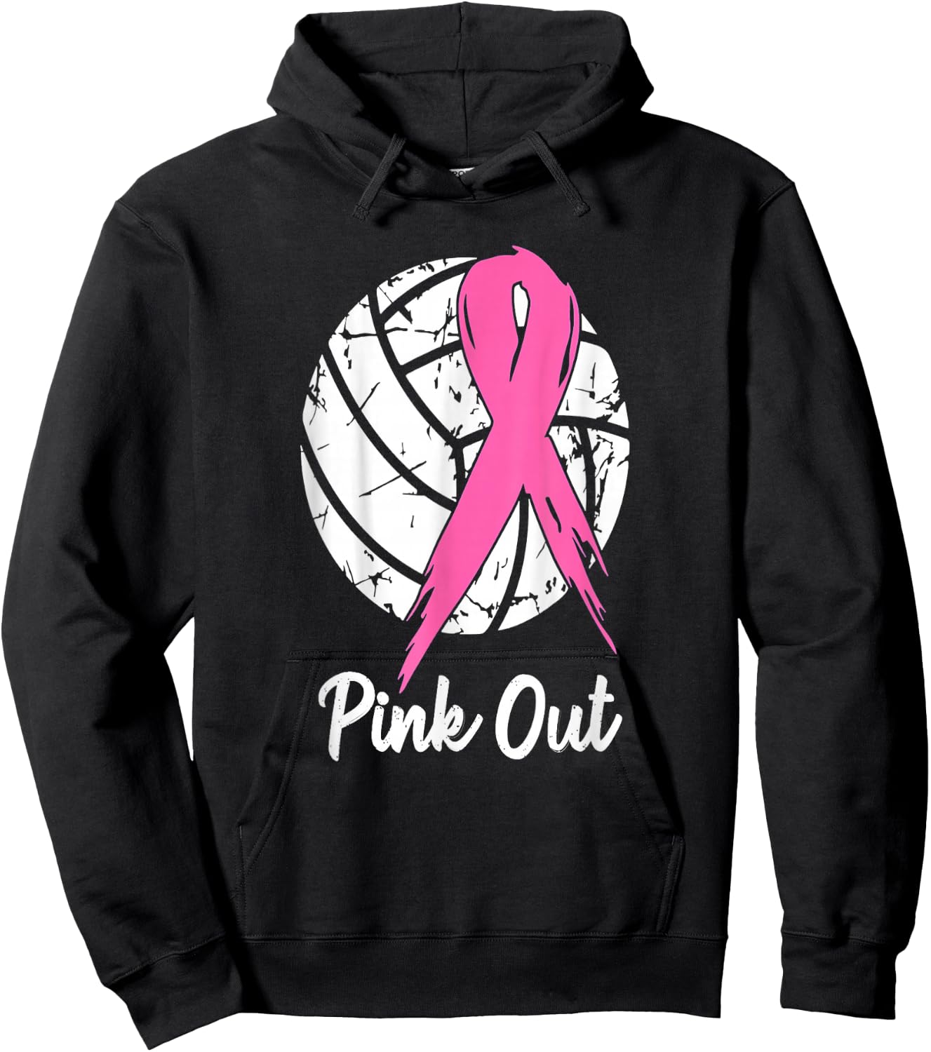 Breast Cancer Pink Out Ribbon Volleyball Awareness Costume Hoodie - Hoodie | Black