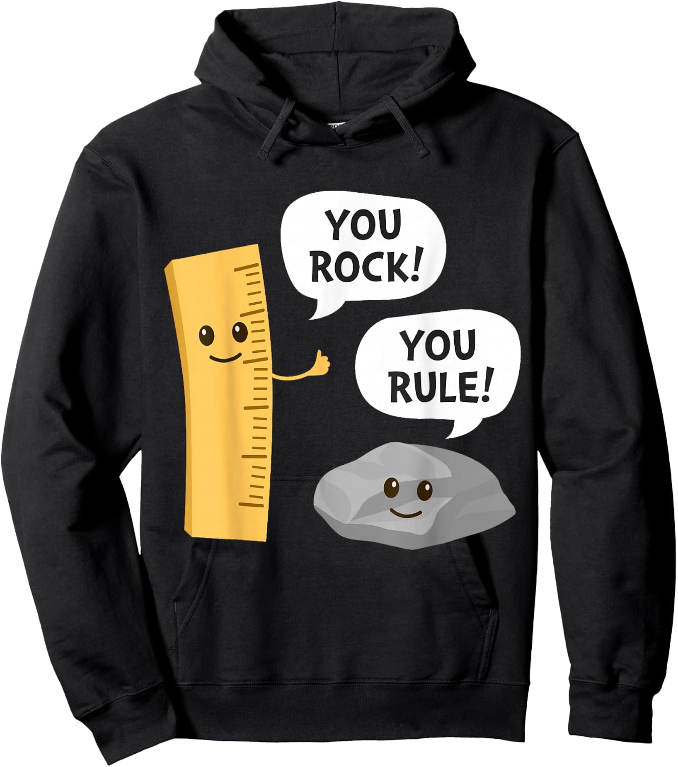 You Rock You Rule Funny Cute Kawaii Rock and Ruler Pun Hoodie - Hoodie | Black