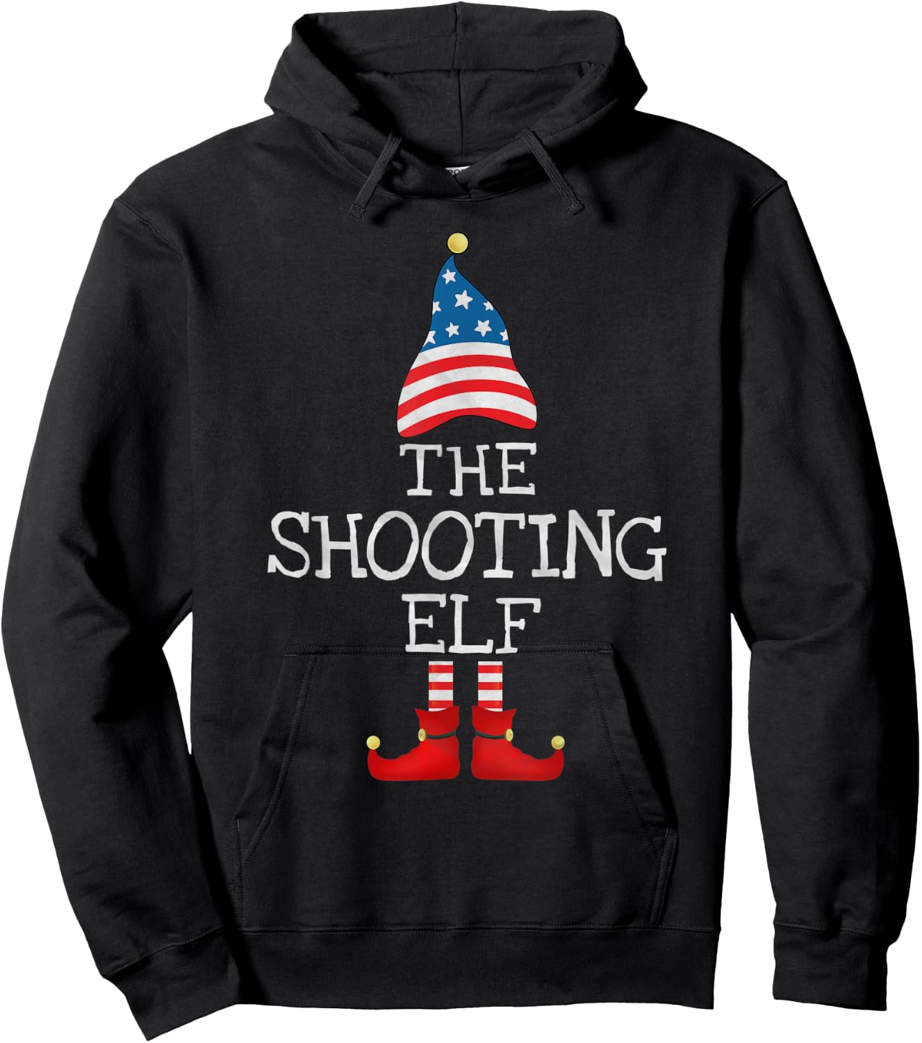 USA Flag Xmas The Shooting Elf Funny Matching Christmas Elf Hoodie - Hoodie | Black