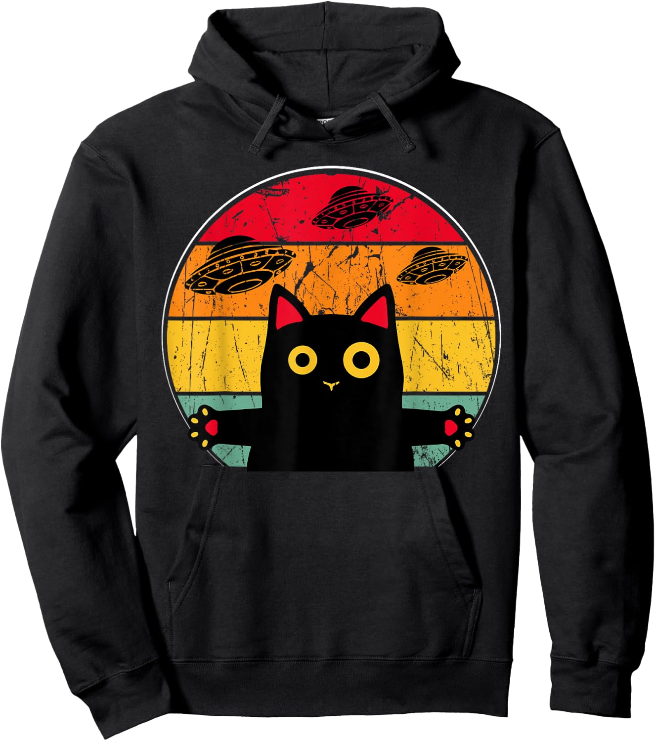 Alien Cat UFO Funny Galaxy Cat Shirt Spaceship Cat Women Kids Hoodie - Hoodie | Black