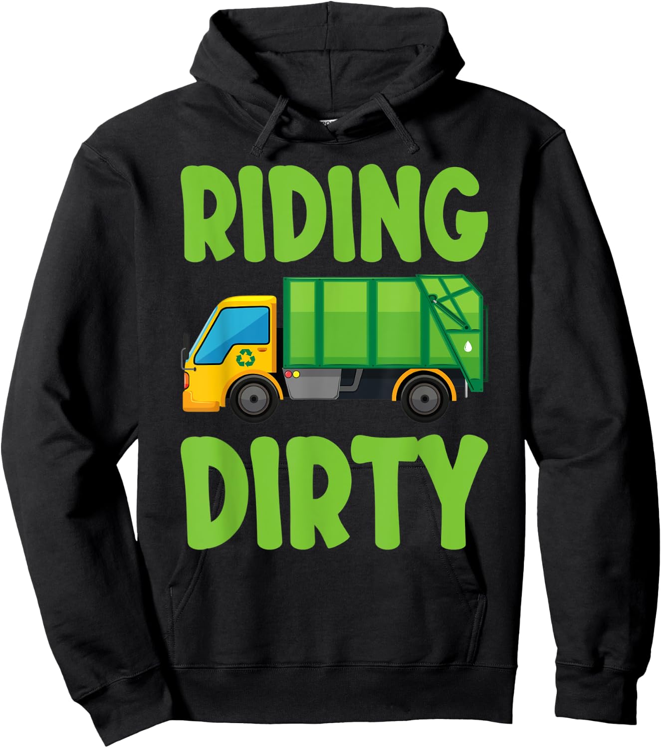 Recycling Trash Garbage Truck Kids Men Riding Dirty Vehicle Hoodie - Hoodie | Black