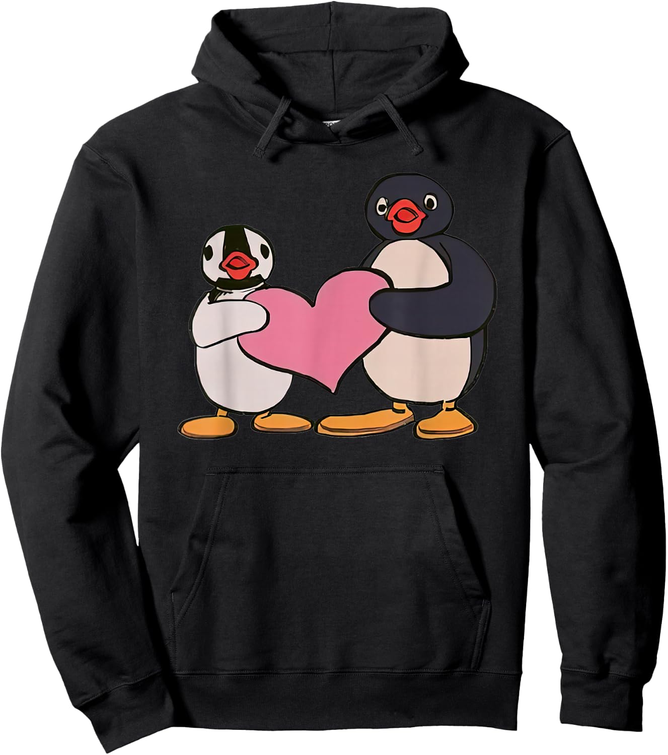 Cute Pingu And Pinga Penguin Holding Heart Hoodie - Hoodie | Black